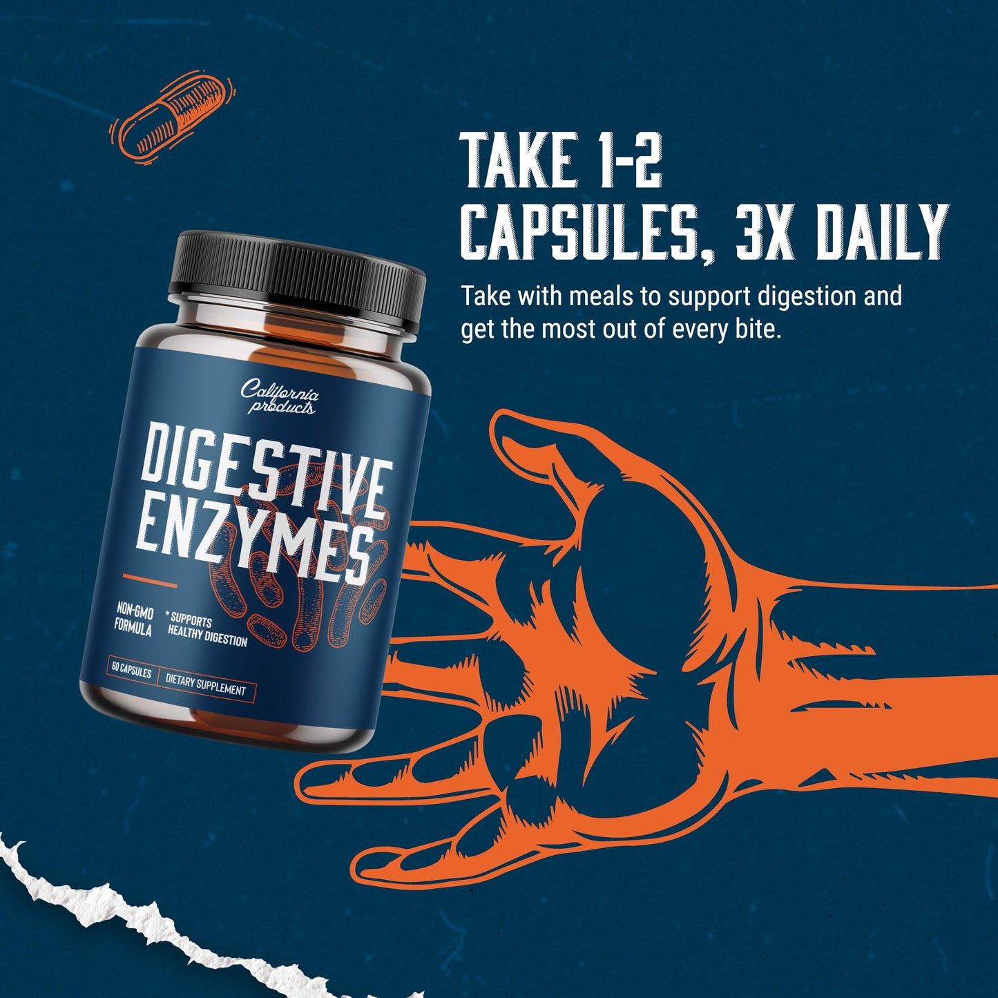 California Products Pure Digestive Enzyme with Lipase Amylase Protease 60 Capsules