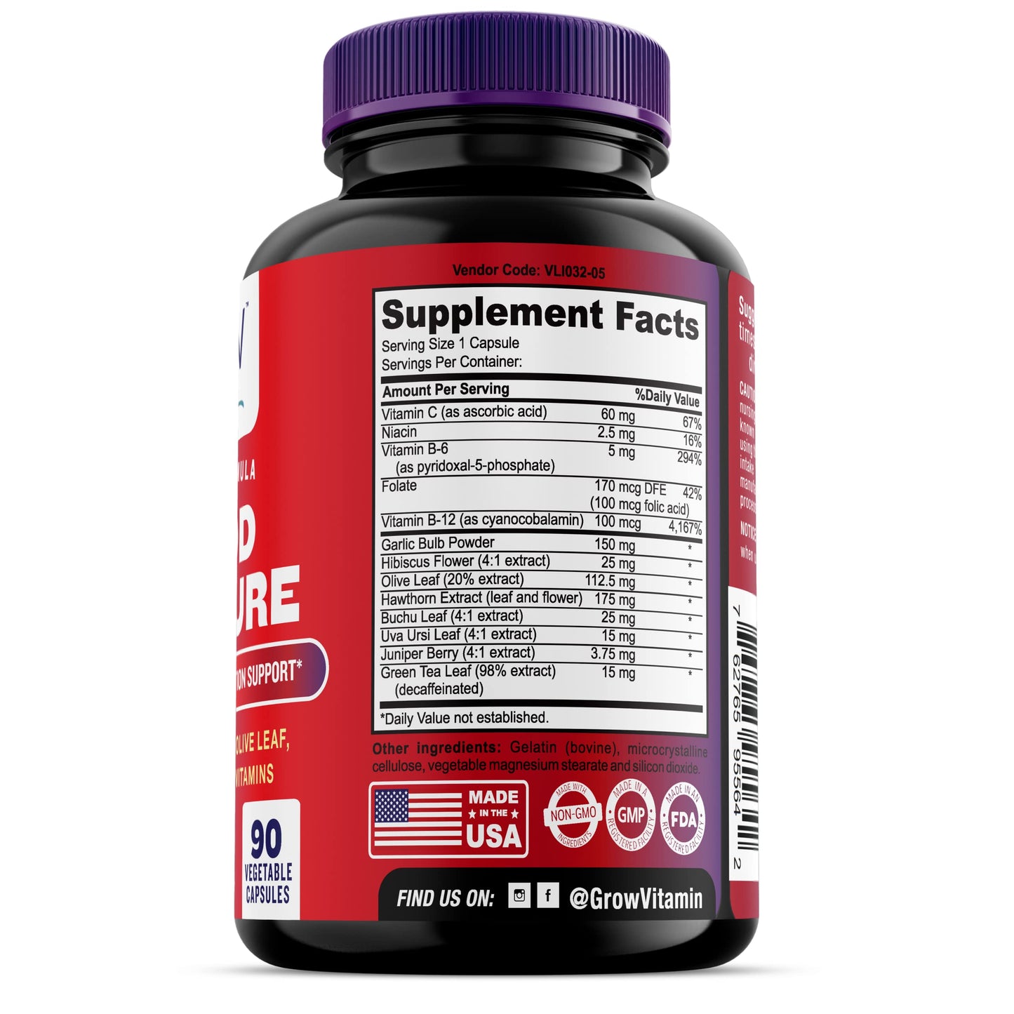 Grow Vitamin Blood Pressure Formula Capsule, 90 Count