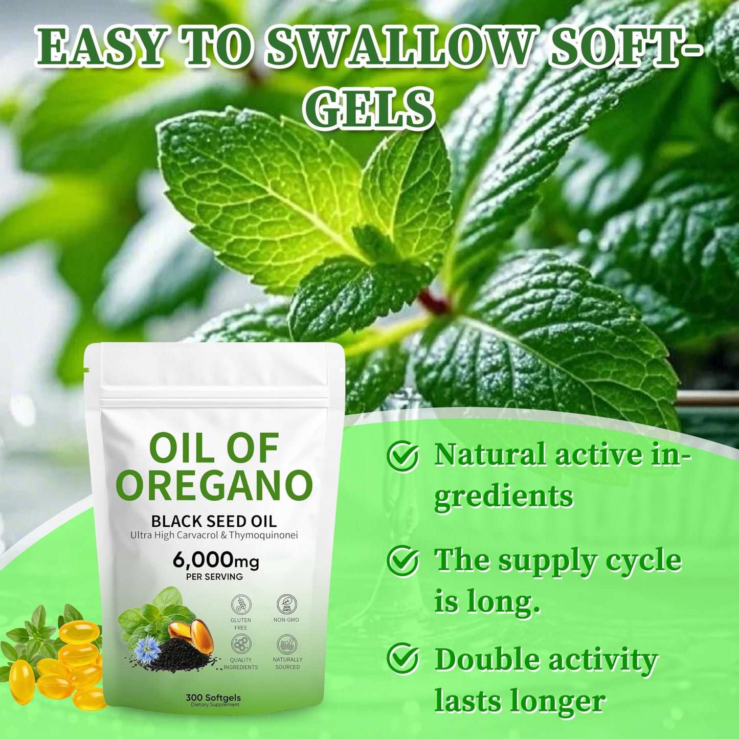 vifdusi Oil of Oregano with Black Seed Oil Capsules, 300 Capsules
