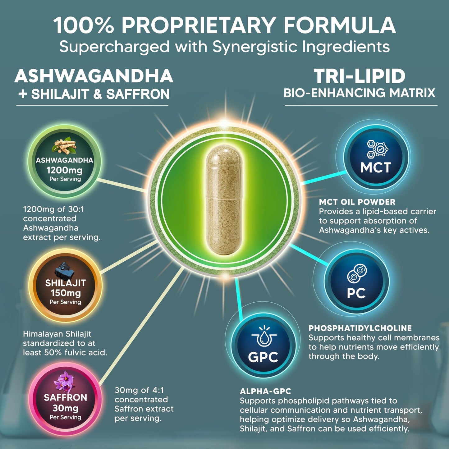 aSquared Nutrition Ashwagandha for Men & Women + Shilajit & Saffron, 120 Capsules