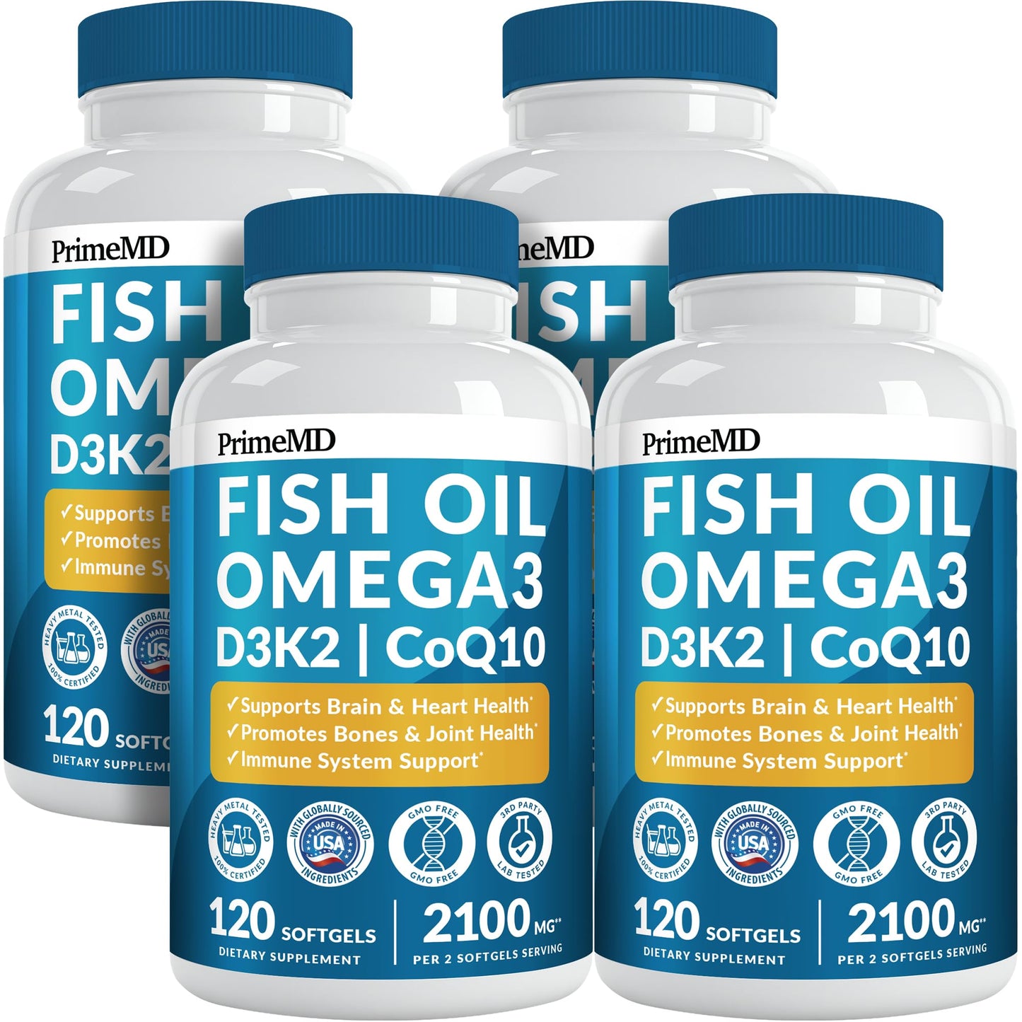 PrimeMD 5-in-1 Fish Oil Omega-3 with D3, K2 and CoQ10 Softgels, 480 Count