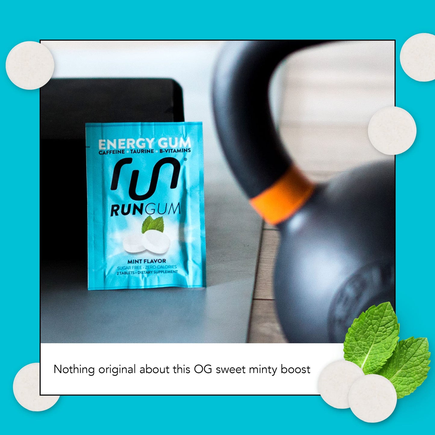 Run Gum Mint Flavor Caffeinated Energy & Focus Gum Chewable, 24 Pieces