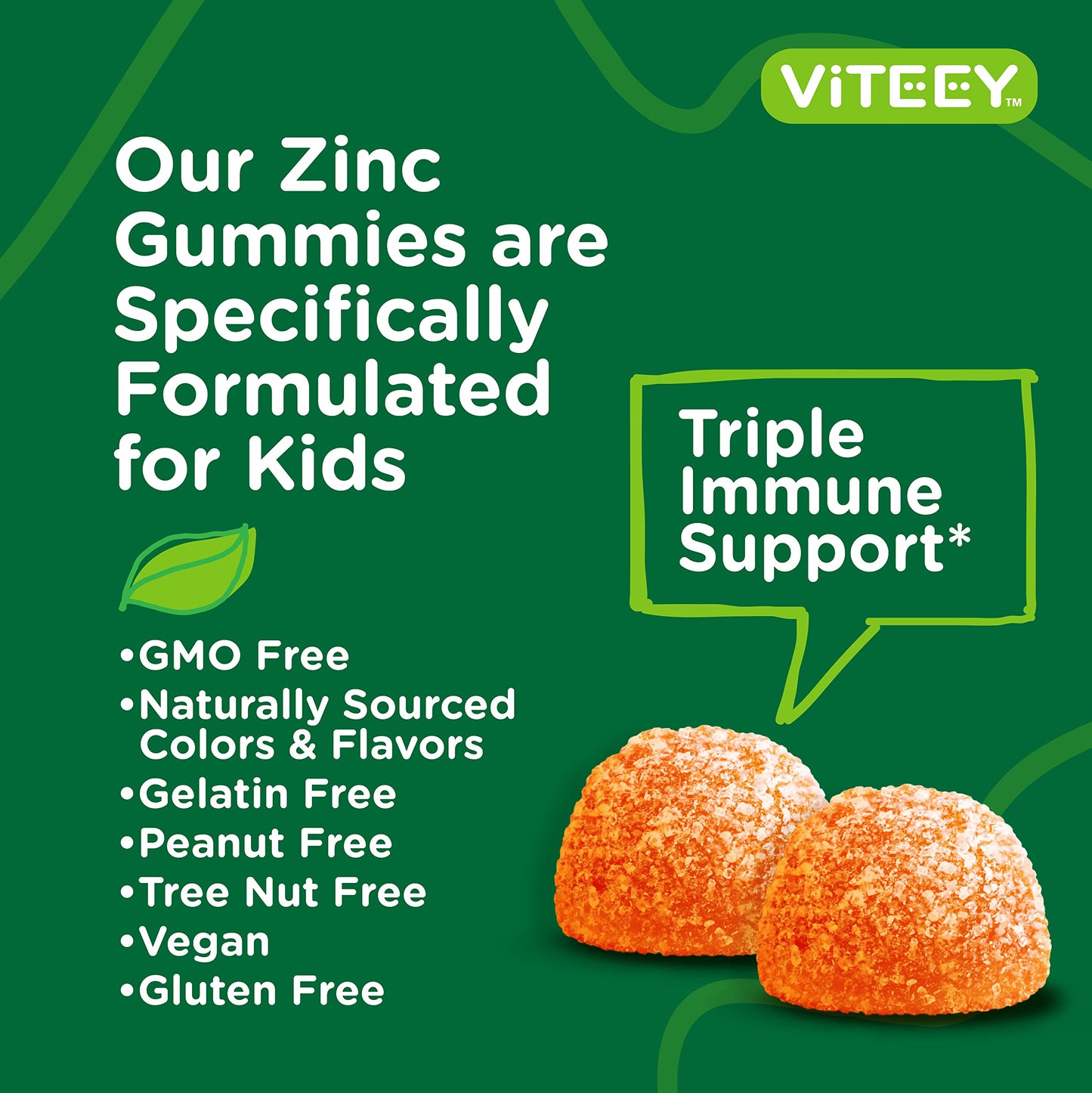 Viteey Zinc for Kids Pectin Gummy 10mg - 60 Count