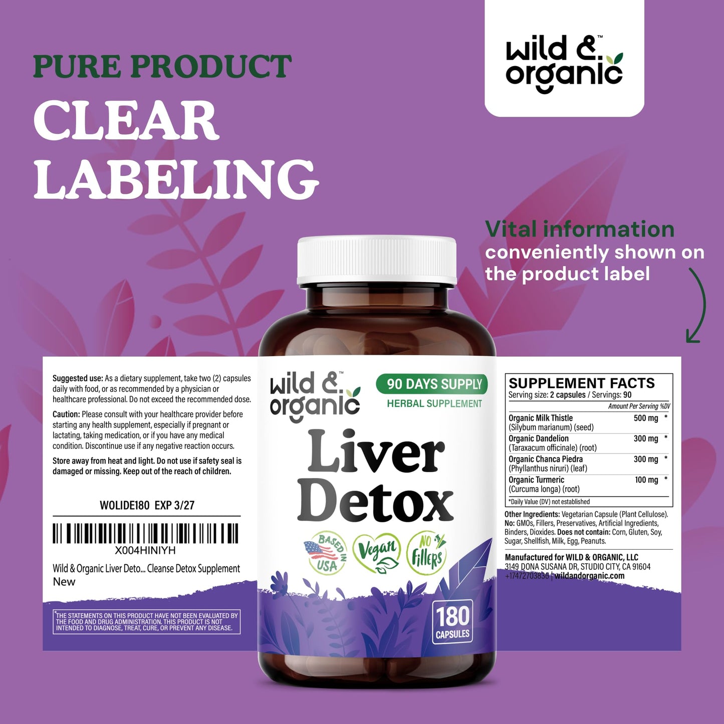 Wild & Organic Liver Detox Capsules - 180 Capsules