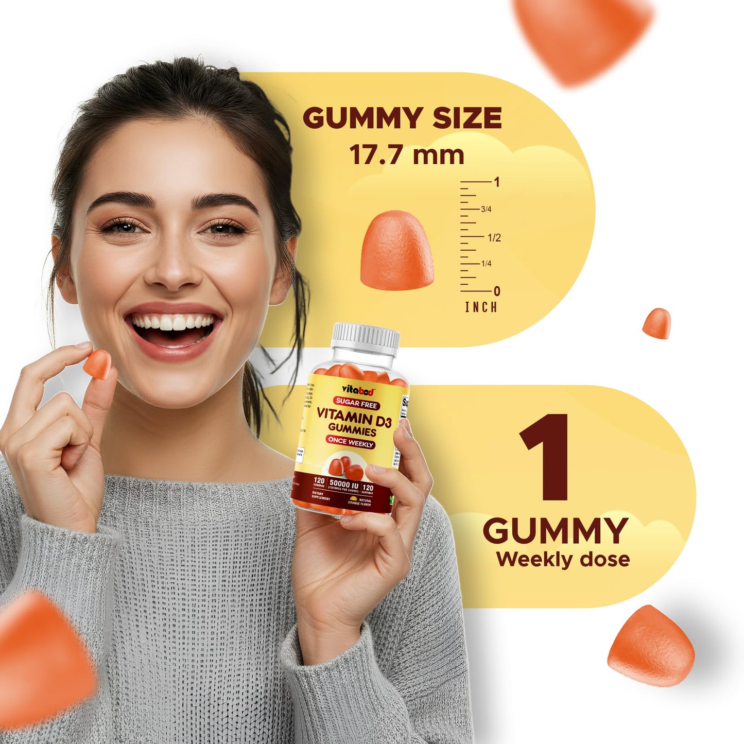 Vitabod Sugar-Free Vitamin D3 50,000 IU Weekly Gummies, 240 Count