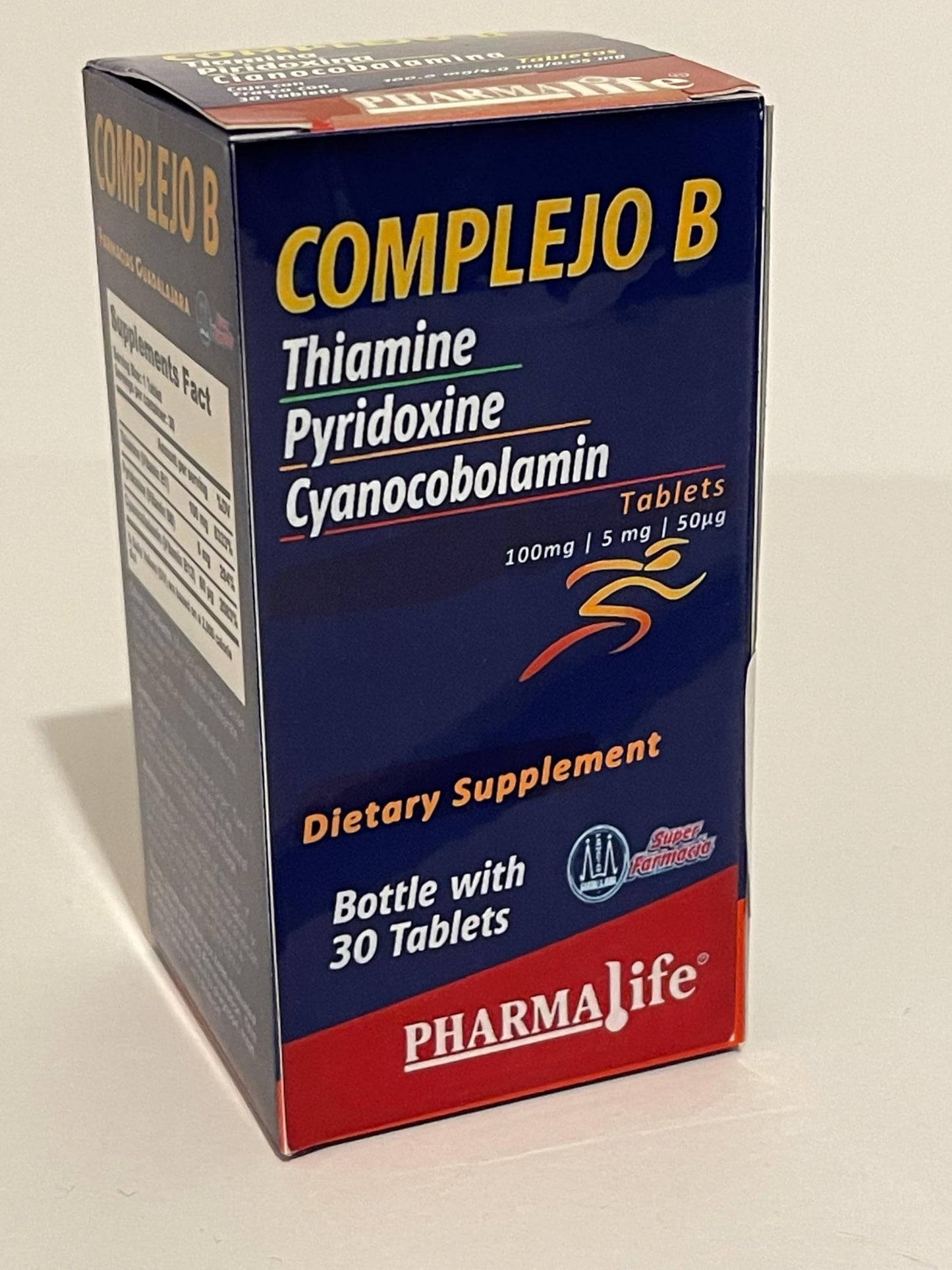Generic Complejo B (B-Complex) Vitamin B1, B6, B12 Tablets – Dietary Supplement – 30 Tablets