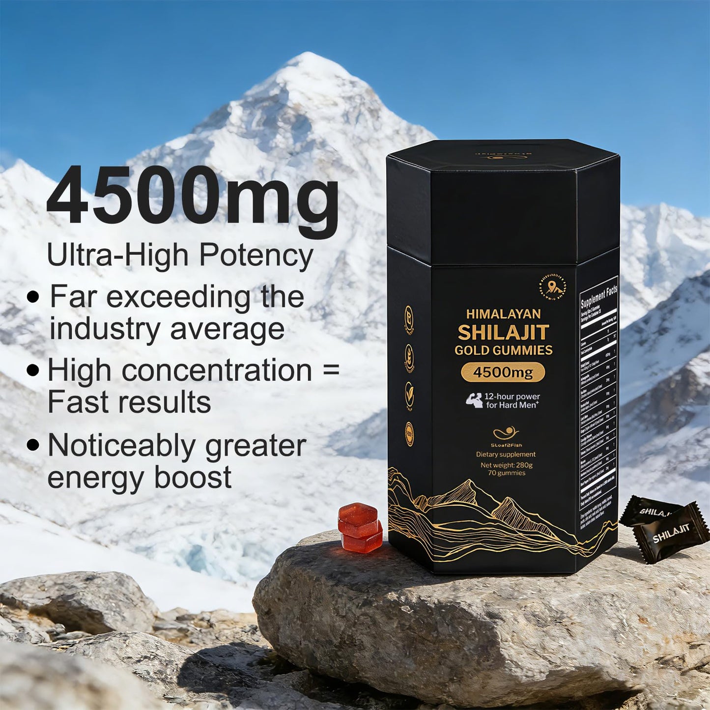 5Loaf2Fish Organic Pure Himalayan Shilajit Gummies with Ashwagandha and Sea Moss – Gold Shilajit for Men & Women Supplement, 105+ Natural Trace Minerals, 70 Gummies