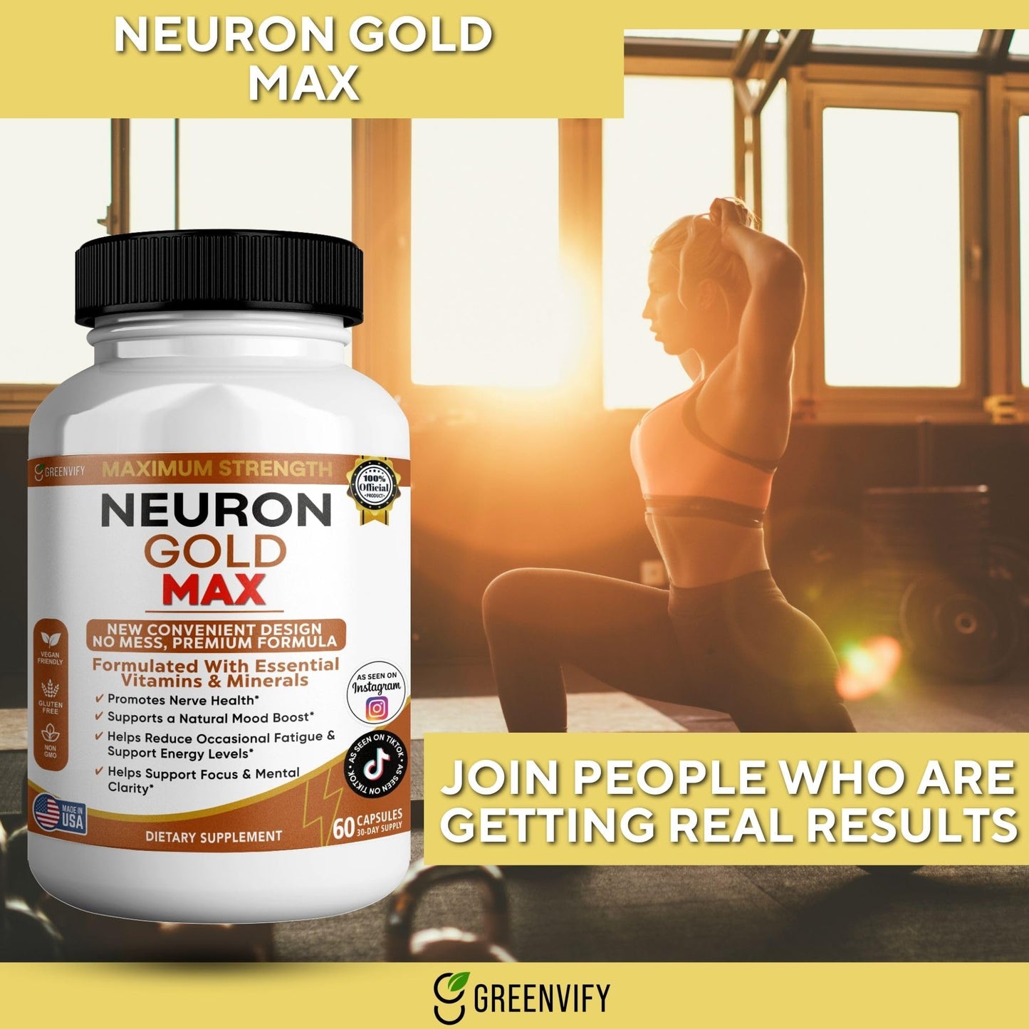 GREENVIFY Neuron Gold Max Maximum Strength Dietary Supplement 60 Capsules