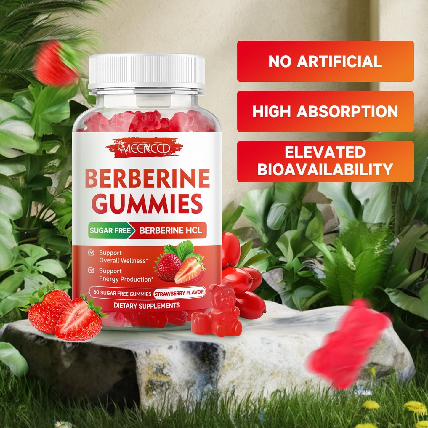 MEENCCD Berberine Gummies with Ceylon Cinnamon, Berberine HCL Immune Support, 120 Count