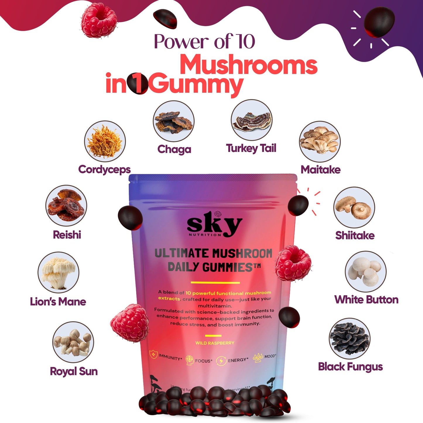 SKY NUTRITION Mushroom Gummies 60 Ct