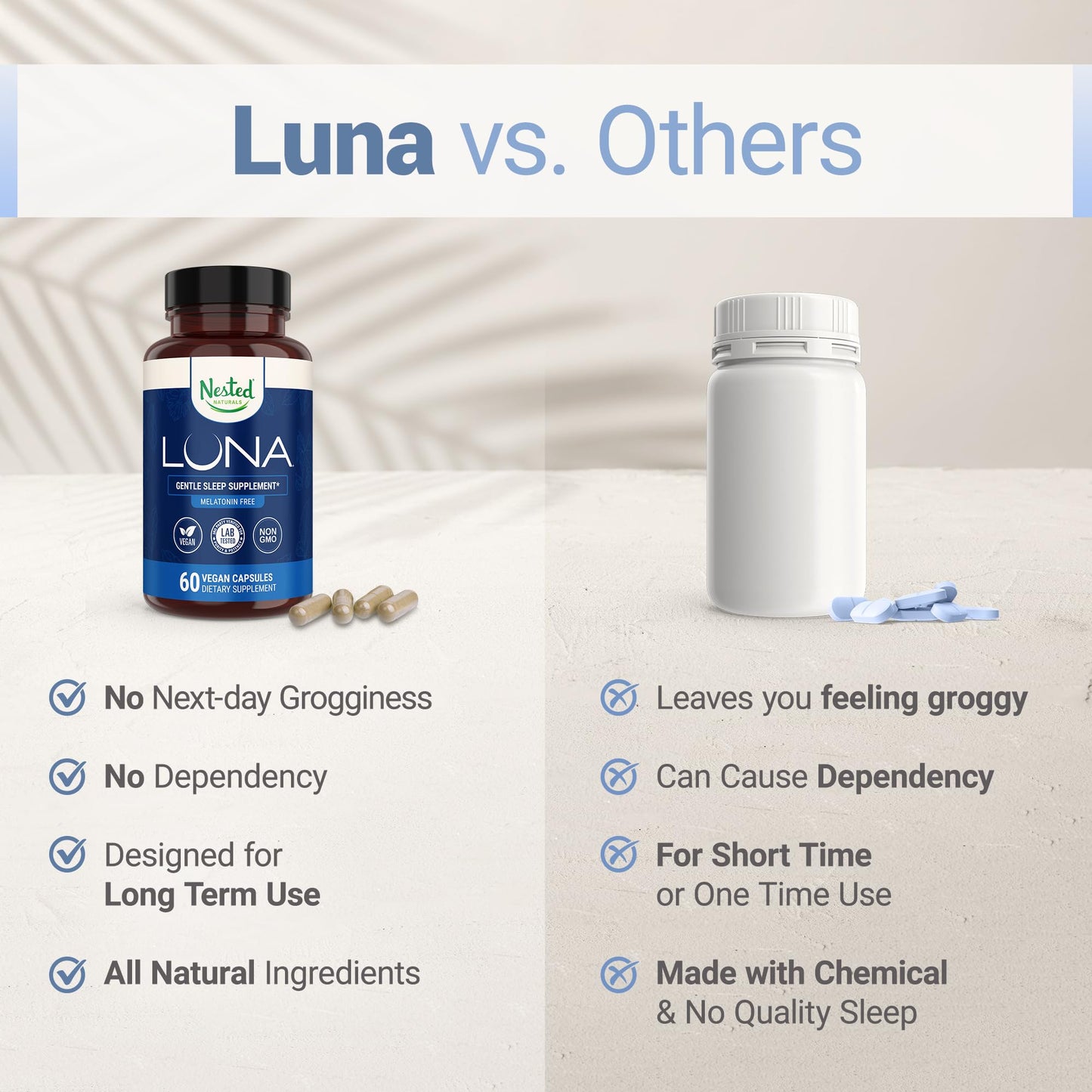 Nested Naturals Luna Melatonin-Free Herbal Sleep Support Capsules, 120 Count