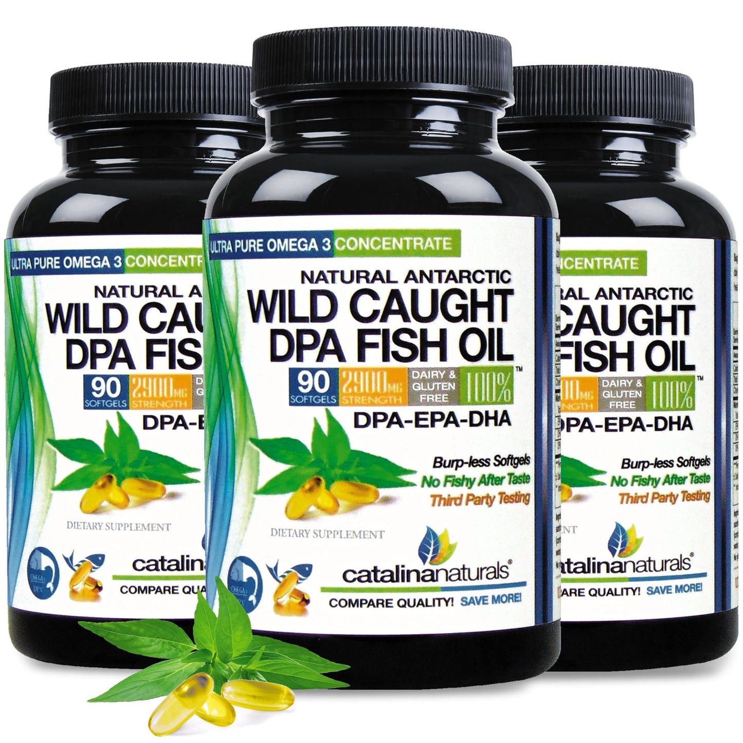 Catalina Naturals Wild Caught Omega-3 DPA Fish Oil - 2900 mg with DPA, EPA & DHA - Triple Strength Burp-Free SoftGels 270 Count
