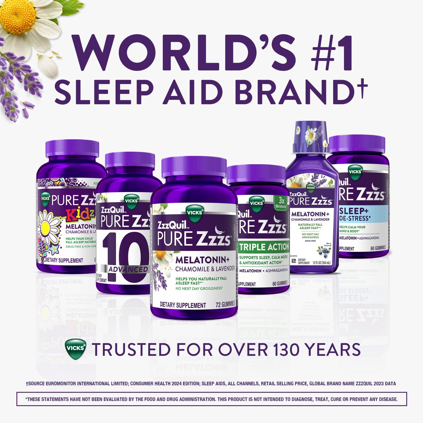 ZzzQuil Pure Zzzs Advanced Melatonin Gummies 10mg Sleep Aid with Chamomile & Lavender, Berry Flavor, 100 Gummies