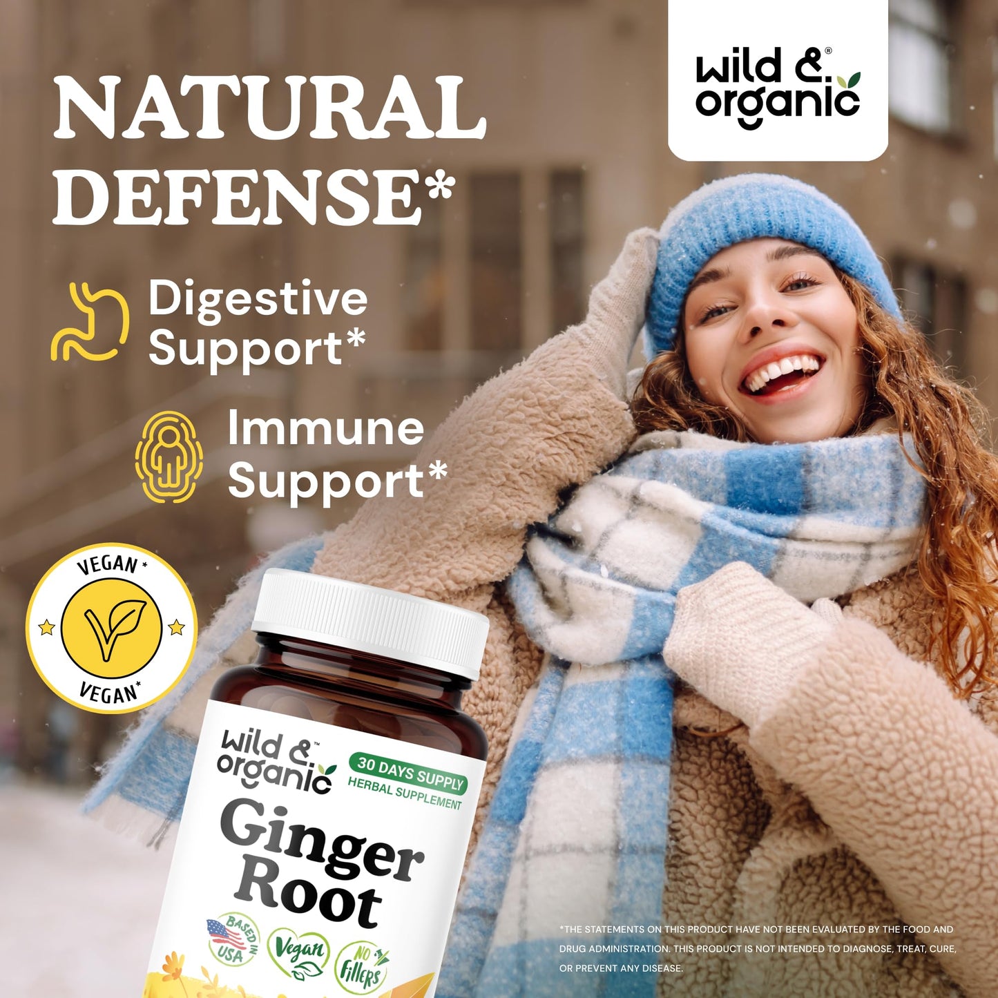 Wild & Organic Ginger Root 1200 mg Capsules, 60 Count