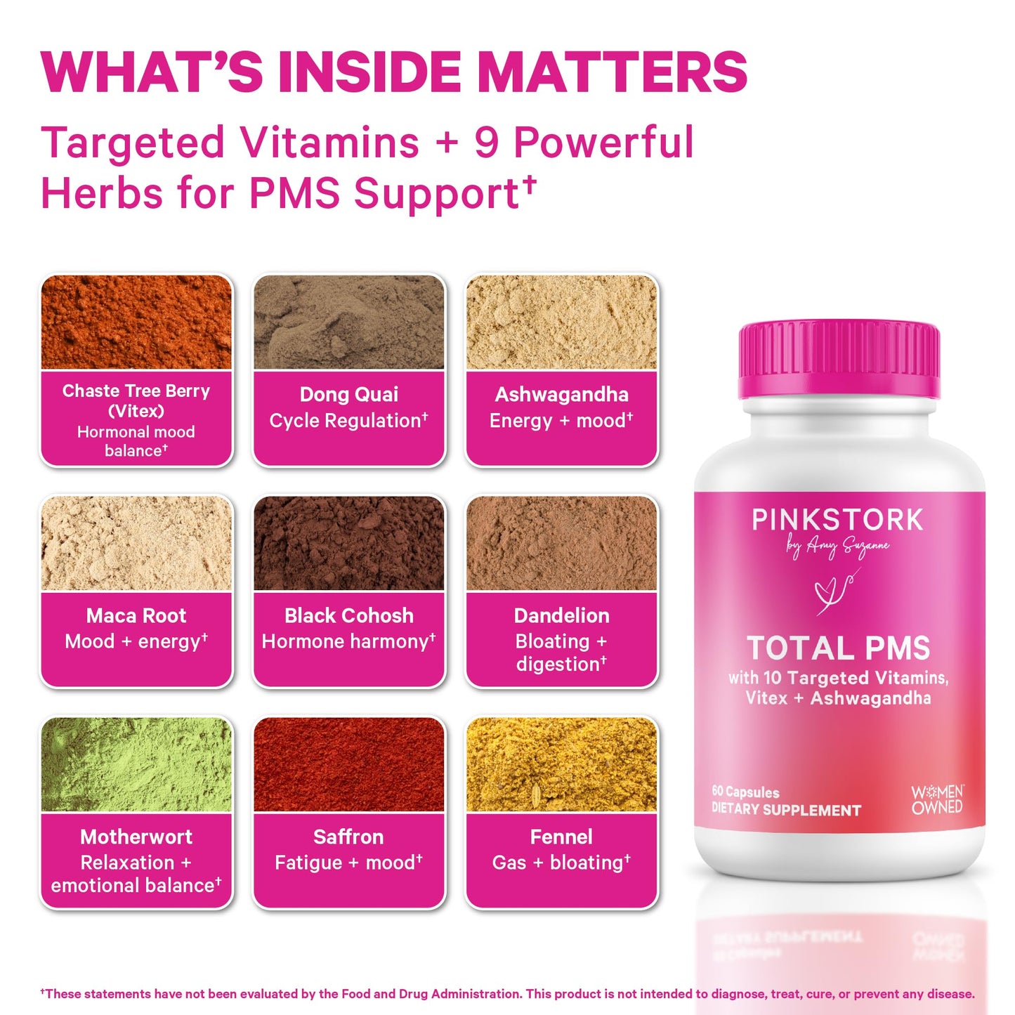 Pink Stork PMS Supplement for Women Hormone Balance Support 60 Capsules