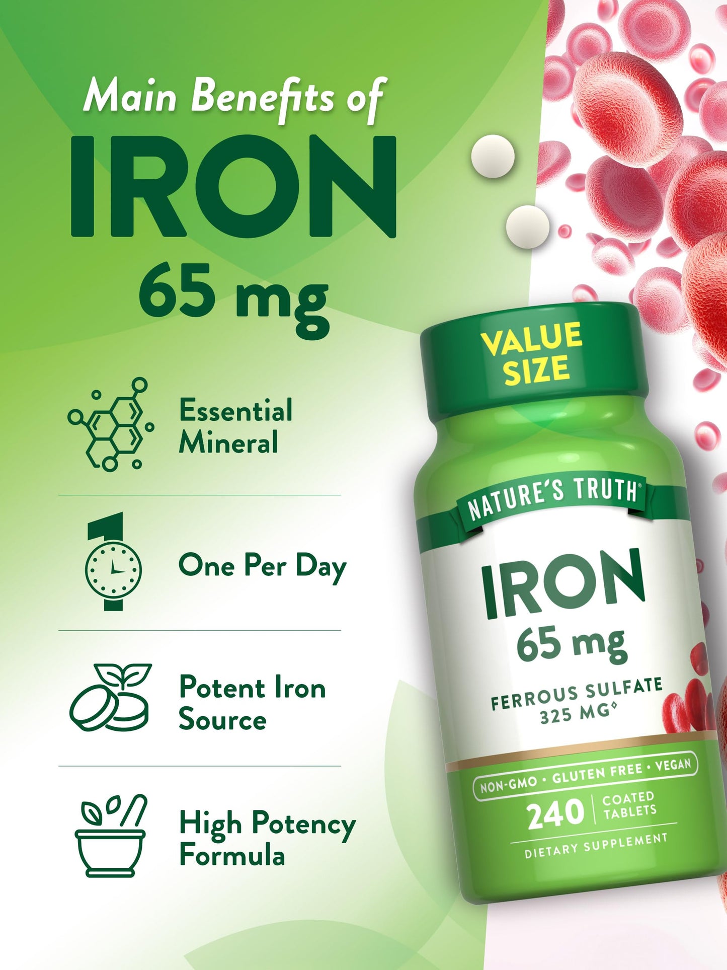 Nature's Truth Iron Tablets 65mg Tablet 240 Count