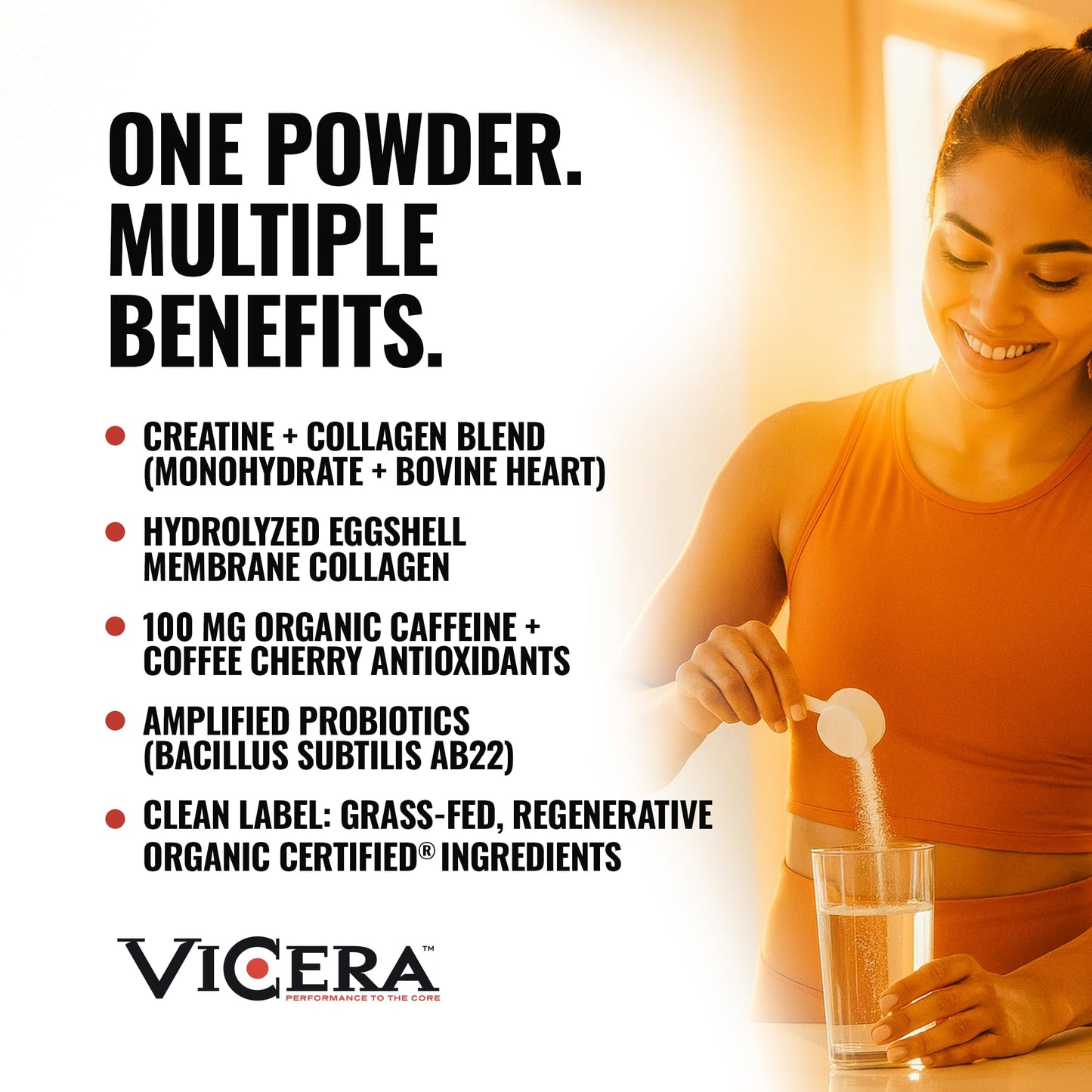 VICERA Creatine x Collagen x Caffeine Powder, Raspberry Lemonade Flavor, 16.4 Oz