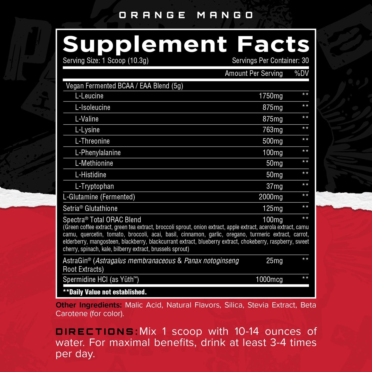 Unmatched Longevity EAA Essential Amino Acids Powder 30 Servings Orange Mango