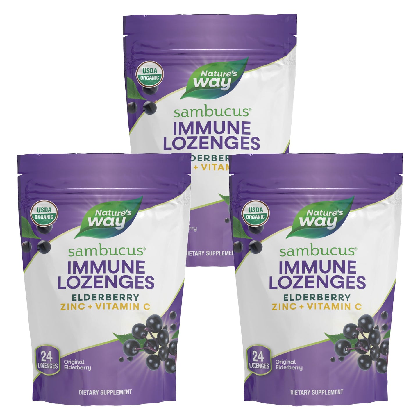 Nature's Way Organic Sambucus Lozenge, Elderberry and Zinc 72 Tablets