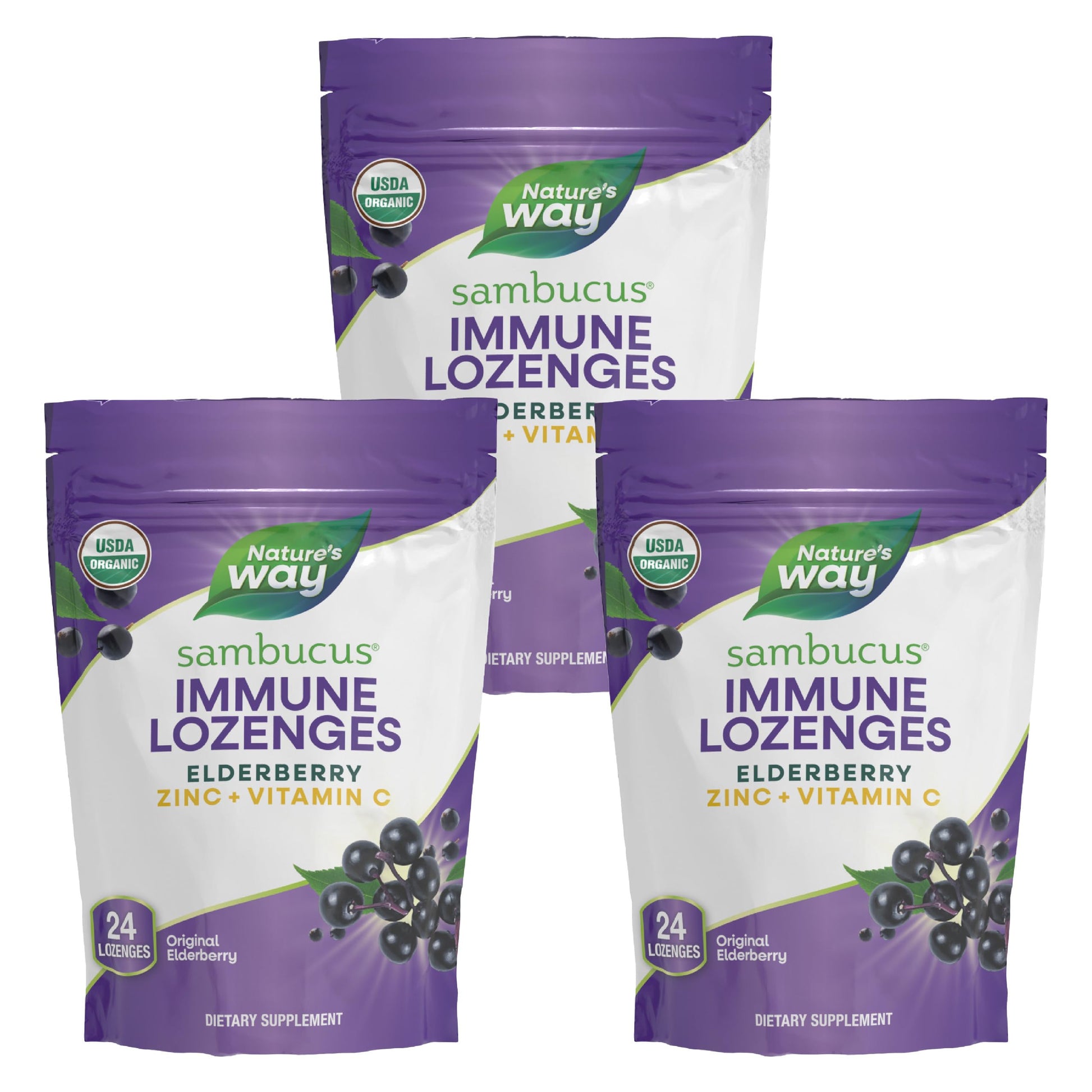 Nature's Way Organic Sambucus Lozenge, Elderberry and Zinc 72 Tablets