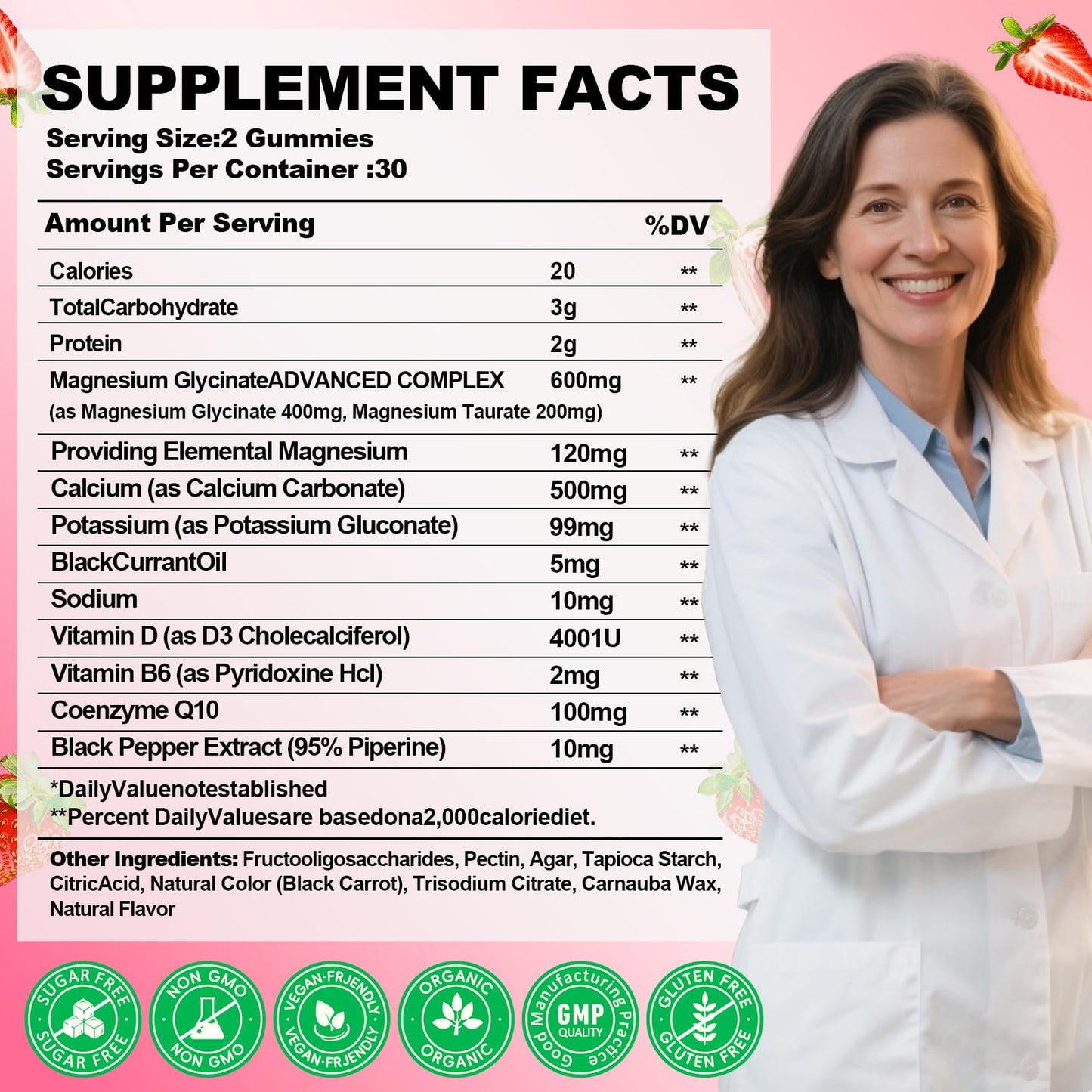 Biokynt Magnesium Glycinate Gummies 600mg, High Absorption Magnesium Complex, 60 Count