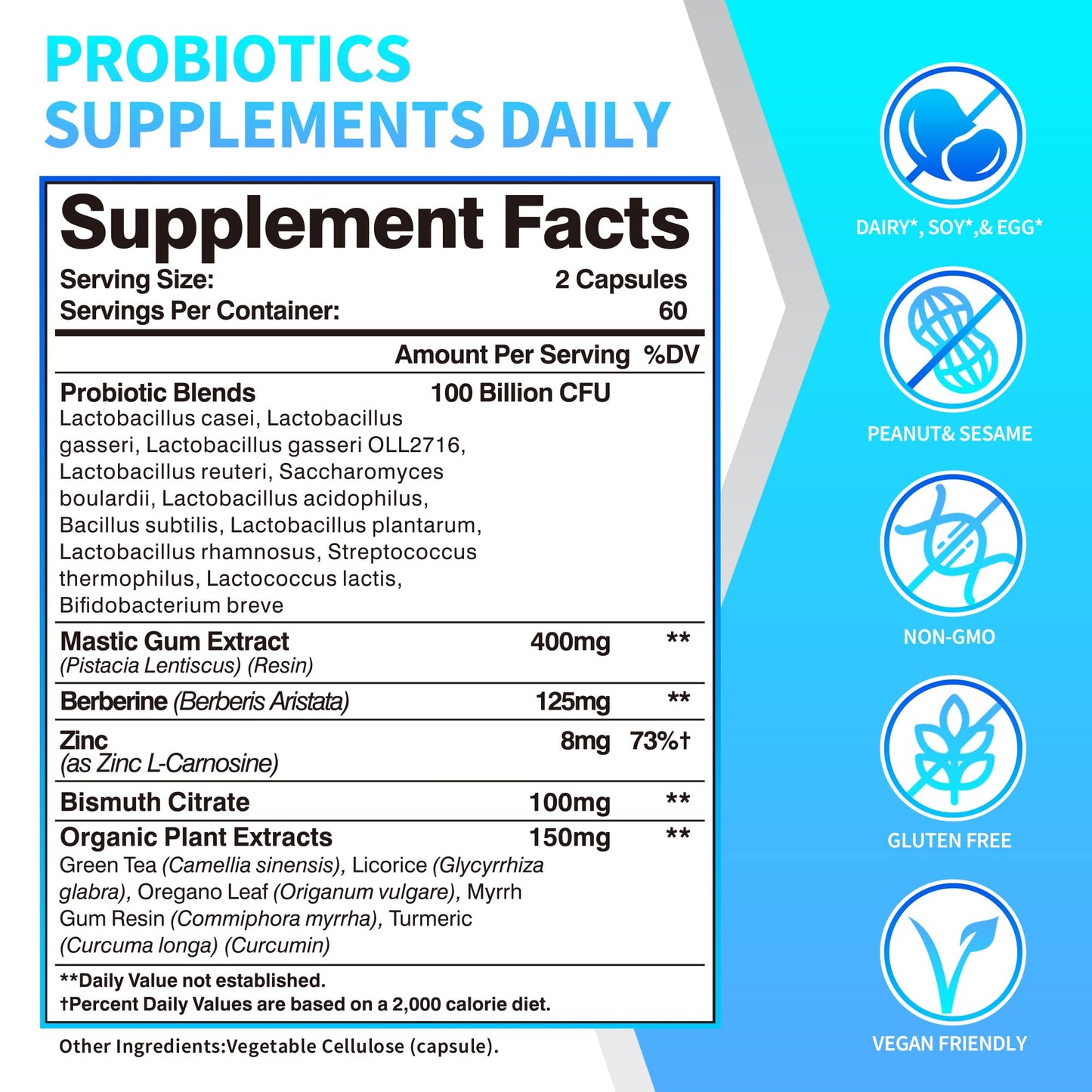 Ulvara H Pylori Defense Probiotics 100 Billion CFU with Lactobacillus Reuteri, Mastic Gum, Berberine, for Digestive & Gut Health, Vegan, 120 Capsules