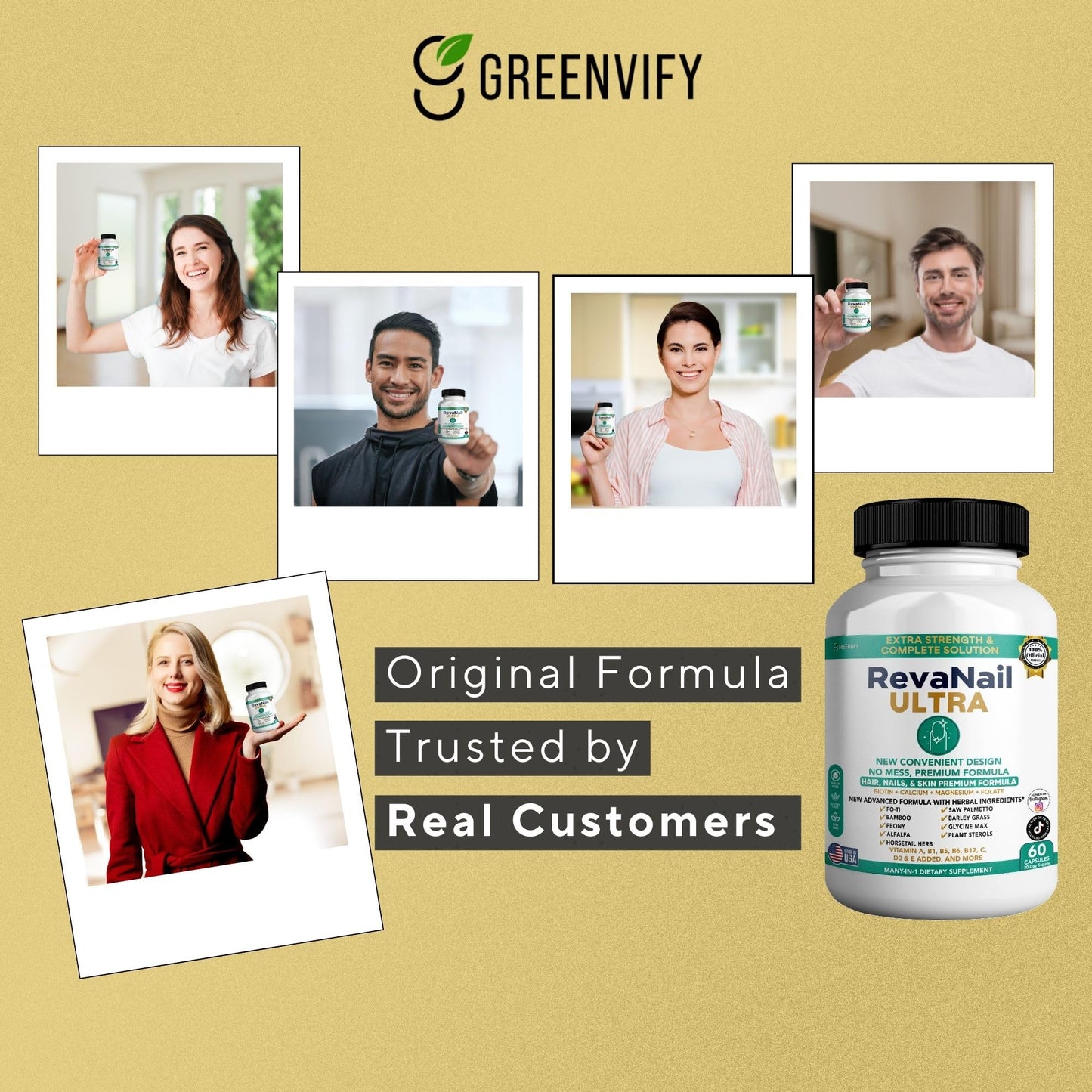 GREENVIFY RevaNail Ultra Hair, Nails & Skin Formula Capsules, 60 Capsules