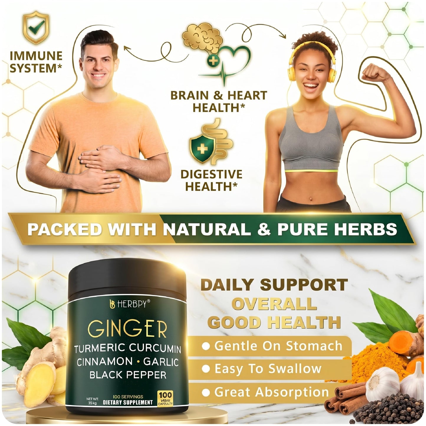 Herbpy 5in1 Ginger and Turmeric Capsules, 100 Count