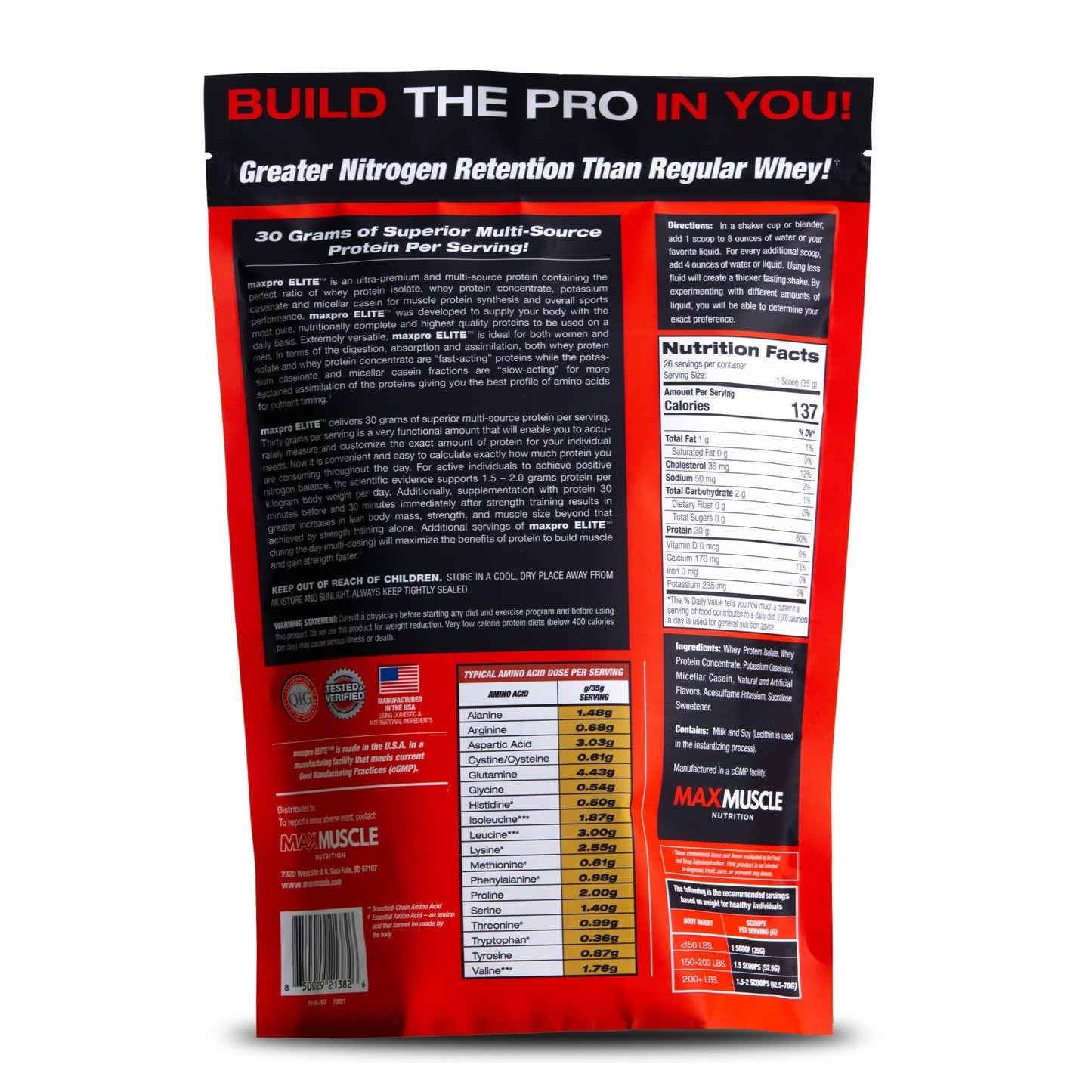 Max Muscle Maxpro Elite Whey Protein Powder, Strawberry Banana, 32 Servings