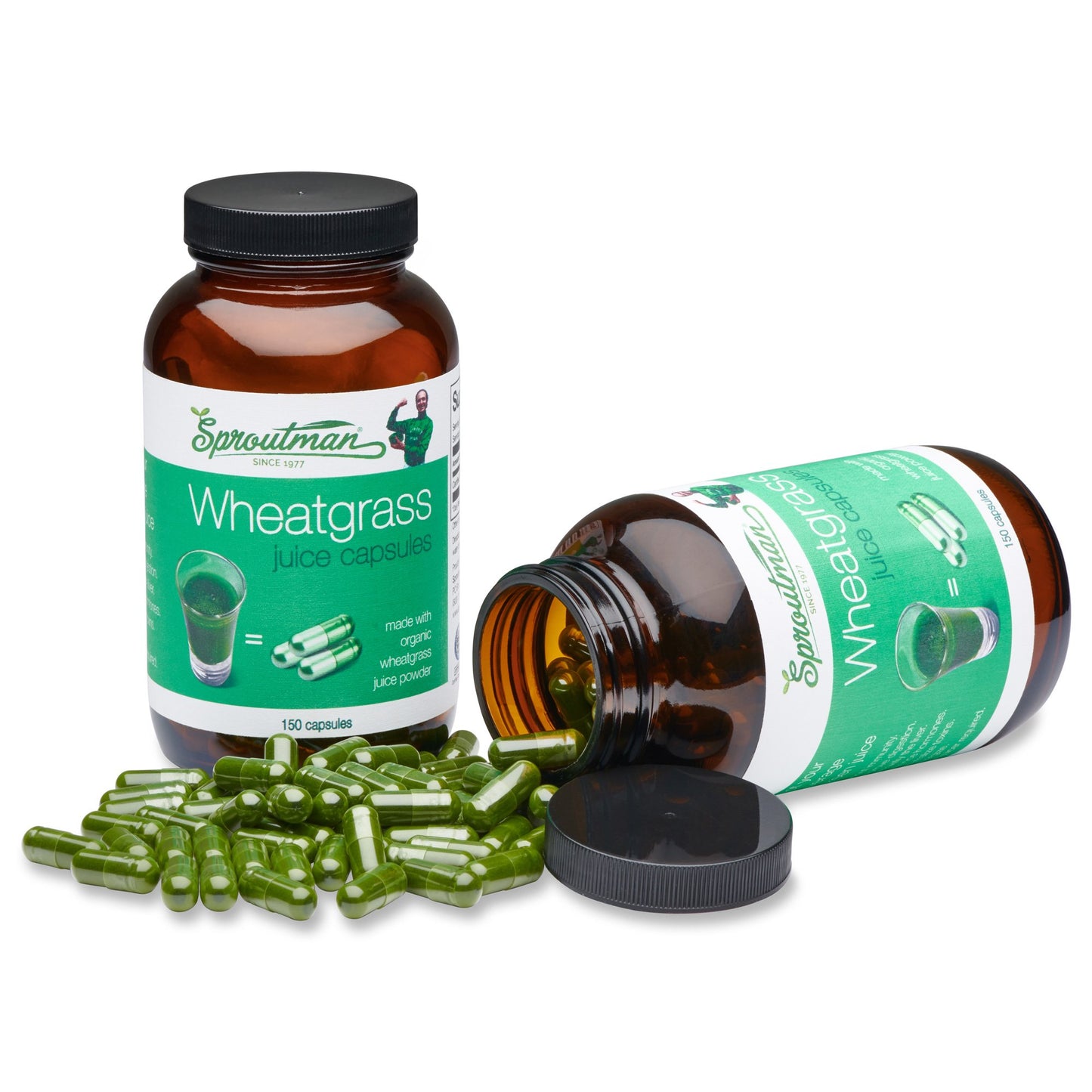 Sproutman Organic Wheatgrass Juice Powder Capsules 150 Capsules