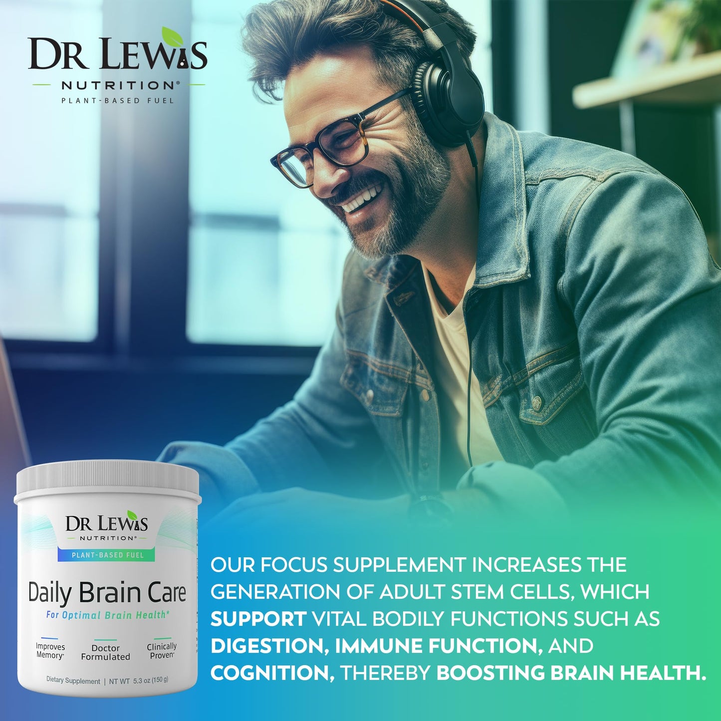 Dr Lewis Nutrition Daily Brain Care Powder with Aloe Vera 5.3 oz