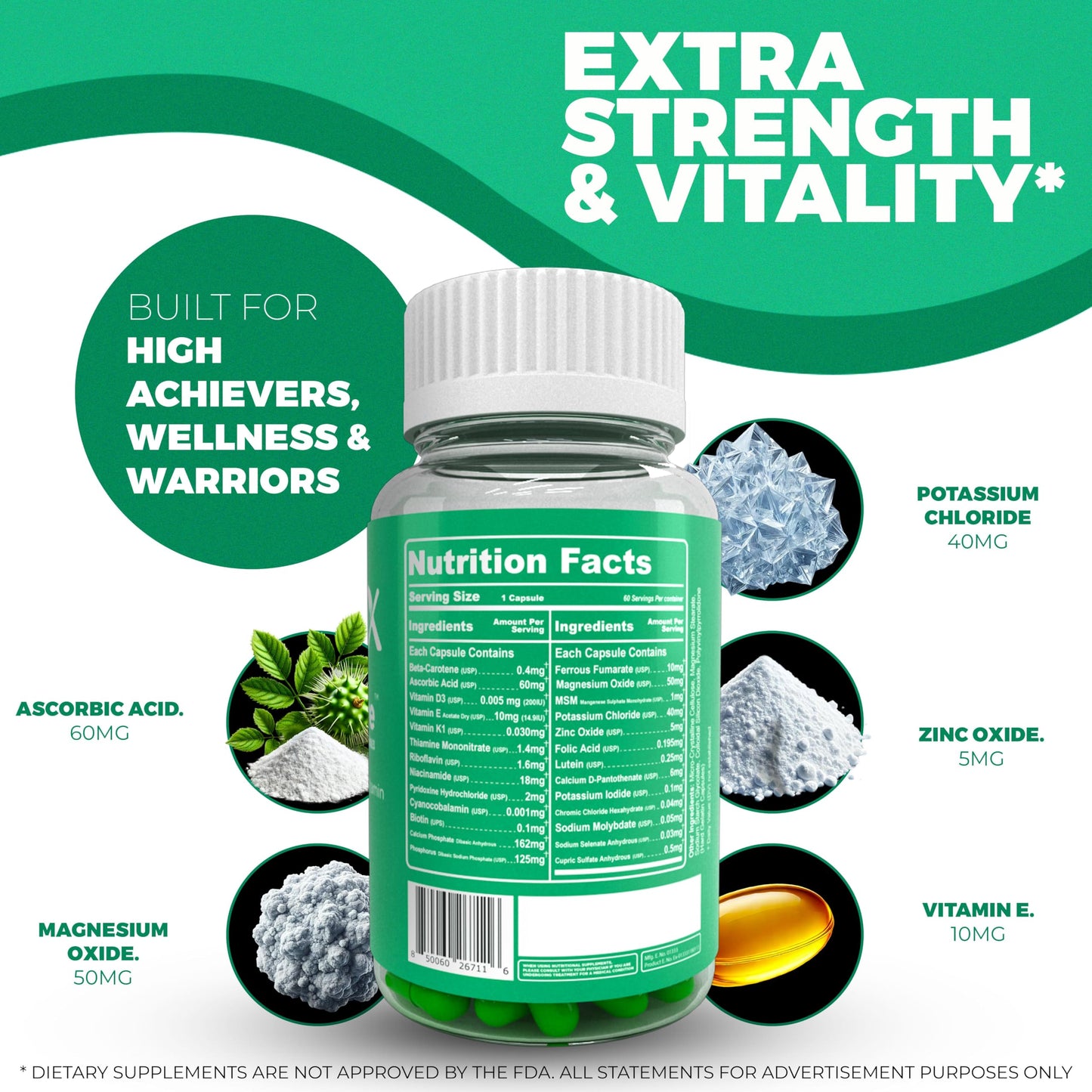 Stemox Forever Flare Xxtra – Advanced Antioxidant for Vision, Energy & Immune Support – with Calcium, Magnesium, Potassium & Phosphorus for Bone & Wellness Balance – 60 Capsules