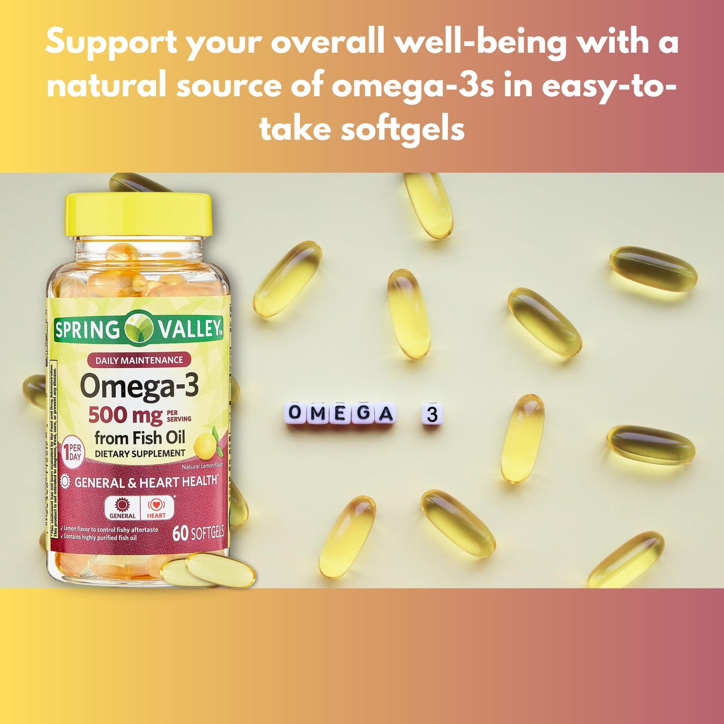 Fusion Shop Store Omega-3 500mg Fish Oil Softgel, 60 Count