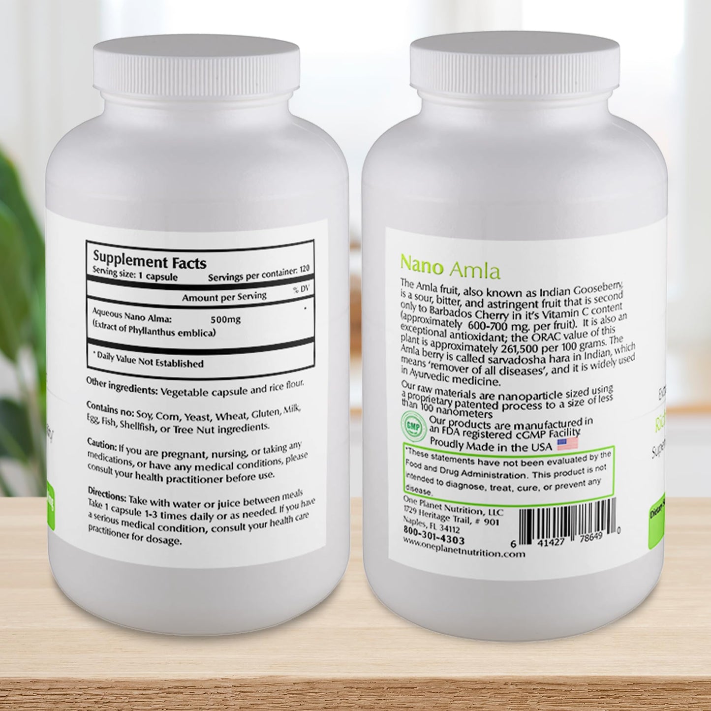 One Planet Nutrition Nano Amla 500 mg Veggie Capsules, 120 Count