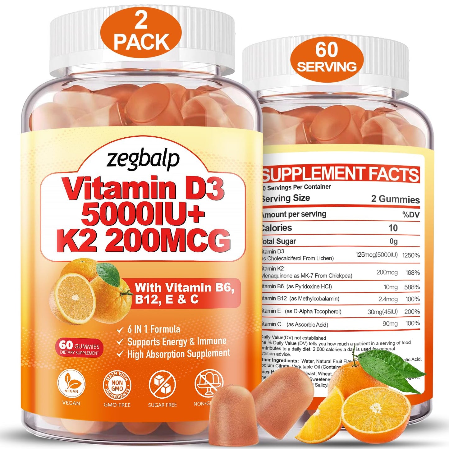 ZEGBALP Vitamin D3 K2 Gummies, 120 Count
