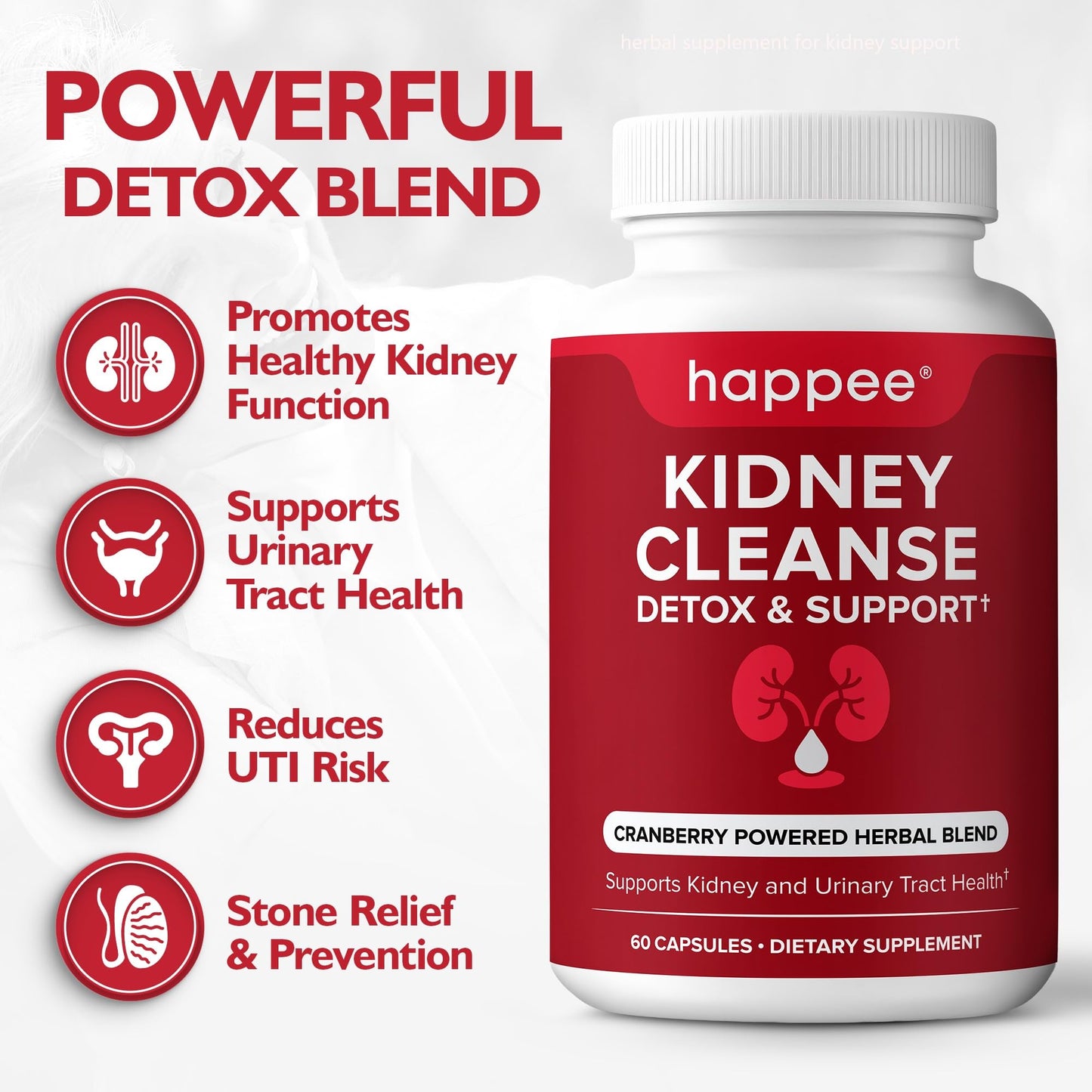 Happee Kidney Cleanse Detox & Repair Supplement Capsules 60