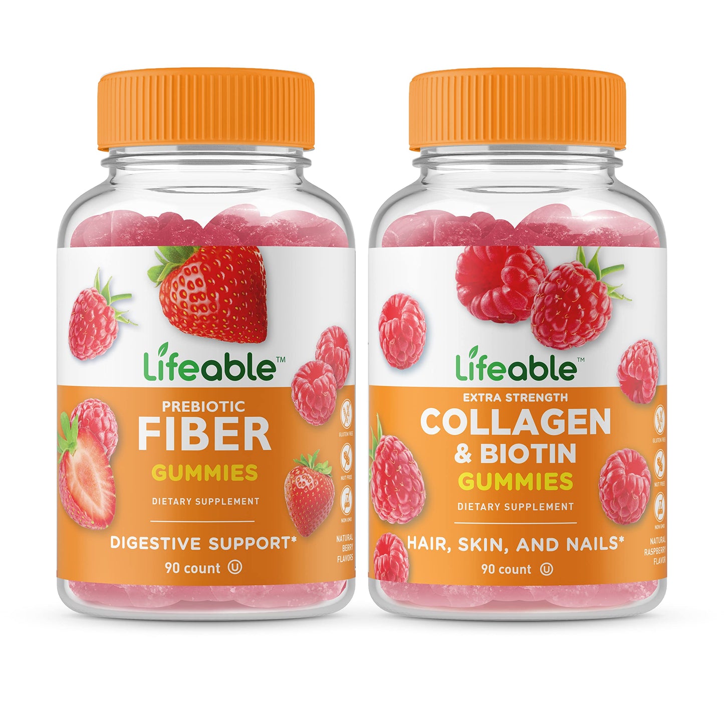 Lifeable Prebiotic Fiber 5g + Collagen & Biotin Gummies, 90 Count