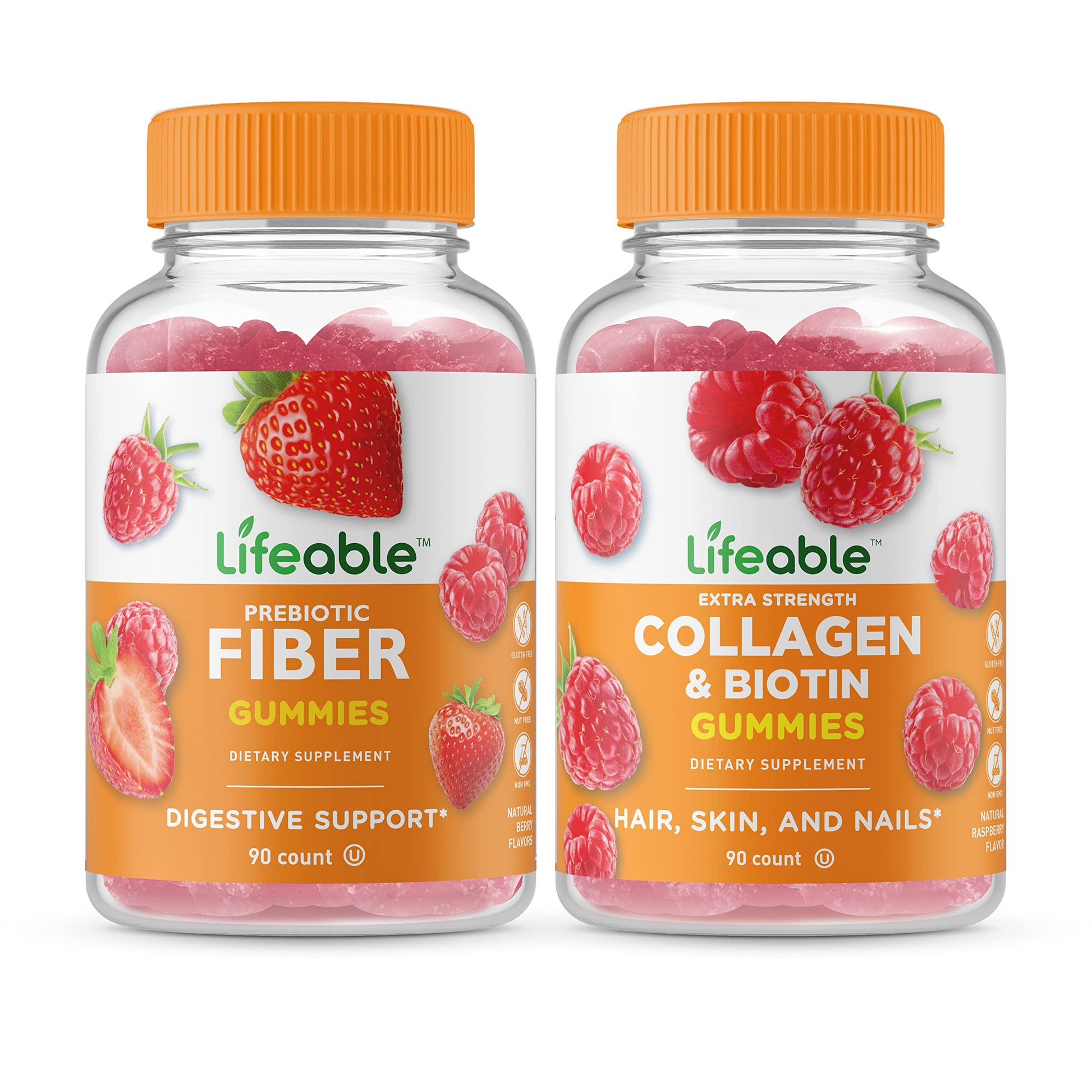 Lifeable Prebiotic Fiber 5g + Collagen & Biotin Gummies, 90 Count