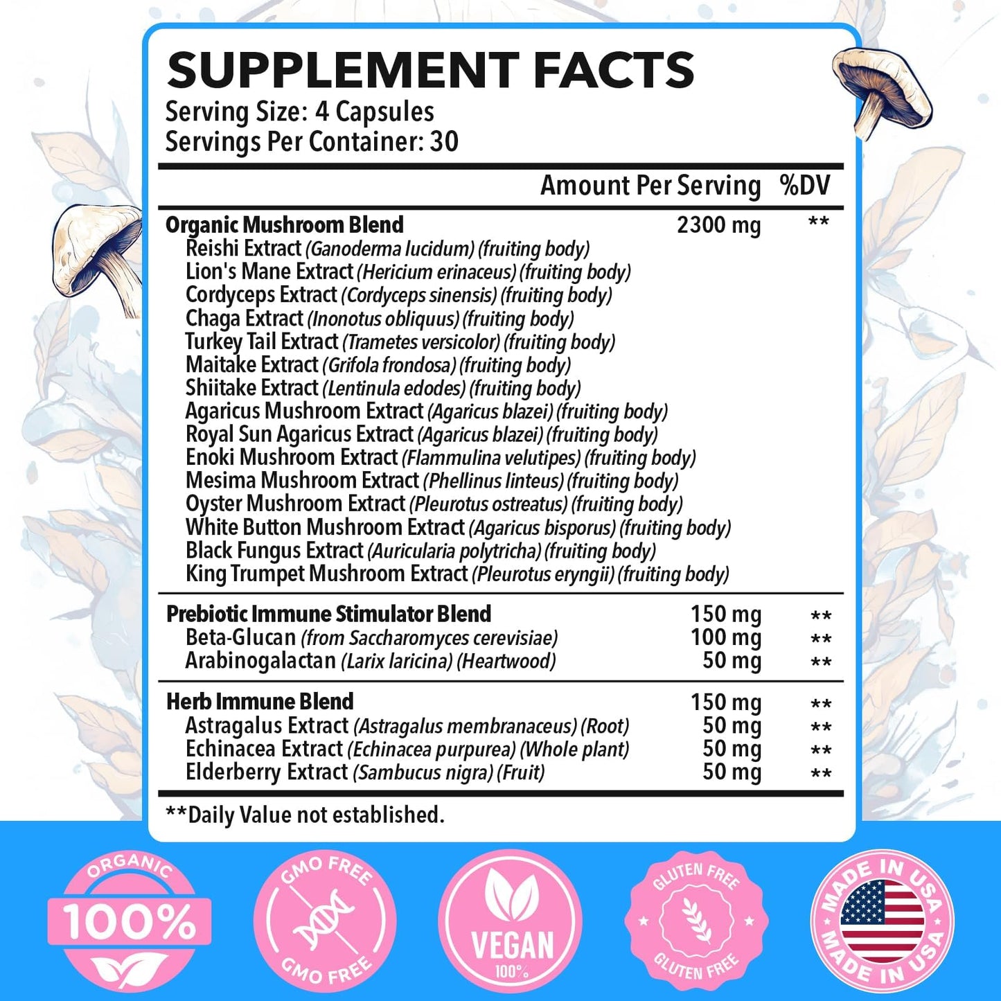 Dmeisy Mushroom Supplement 20-in-1 Mushroom Complex 120 Capsules