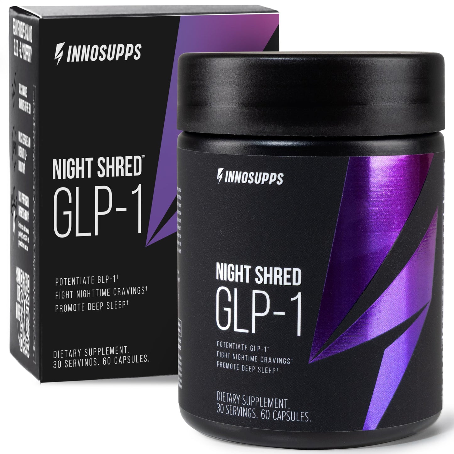 InnoSupps Night Shred GLP-1 Supplement Weight Loss - Night Time Fat Burner - Appetite Suppressant, Sleep & Metabolism Support with Ashwagandha, Akkermansia, Melatonin, GABA 60 Capsules