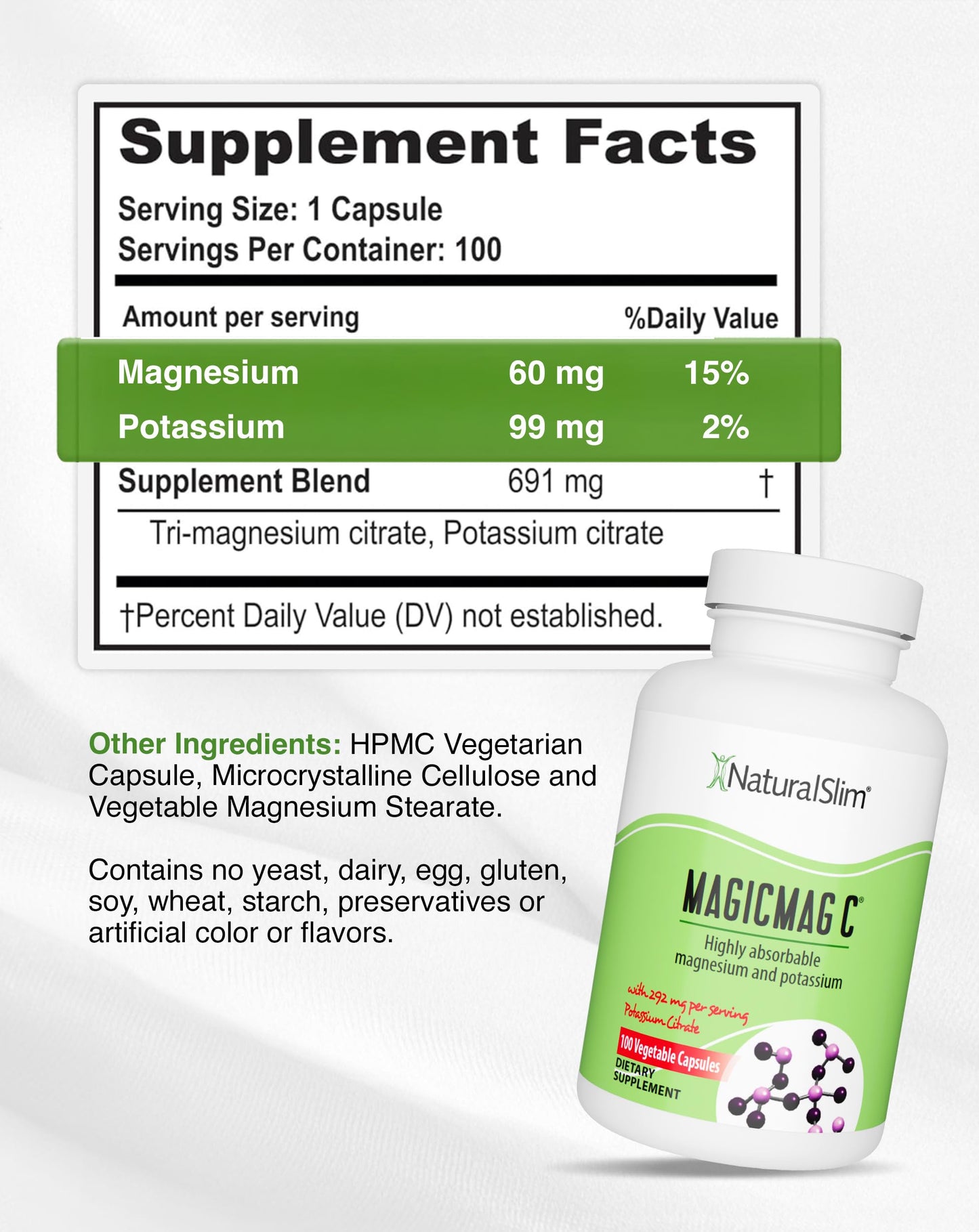 NaturalSlim MagicMag C Magnesium Citrate Capsules, 100 Capsules