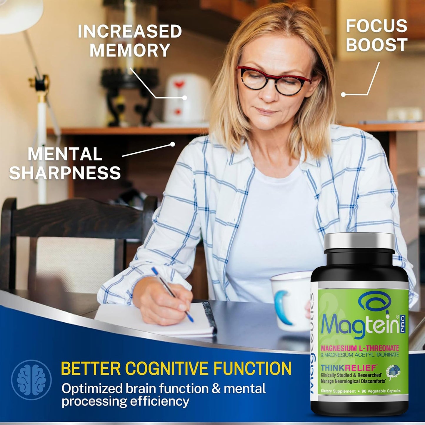Magceutics MagteinPRO Magnesium L-Threonate & Mag Acetyl Taurinate Supplement, Capsules, 90 Count