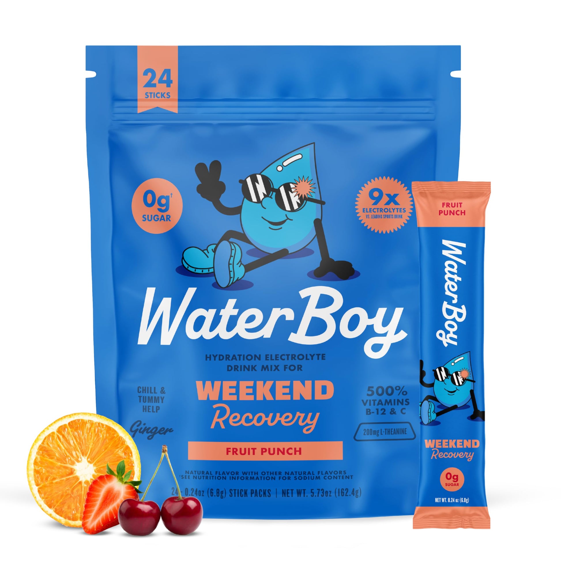 Waterboy Weekend Recovery Powder Fruit Punch Sugar Free Electrolytes 5.9 Ounce