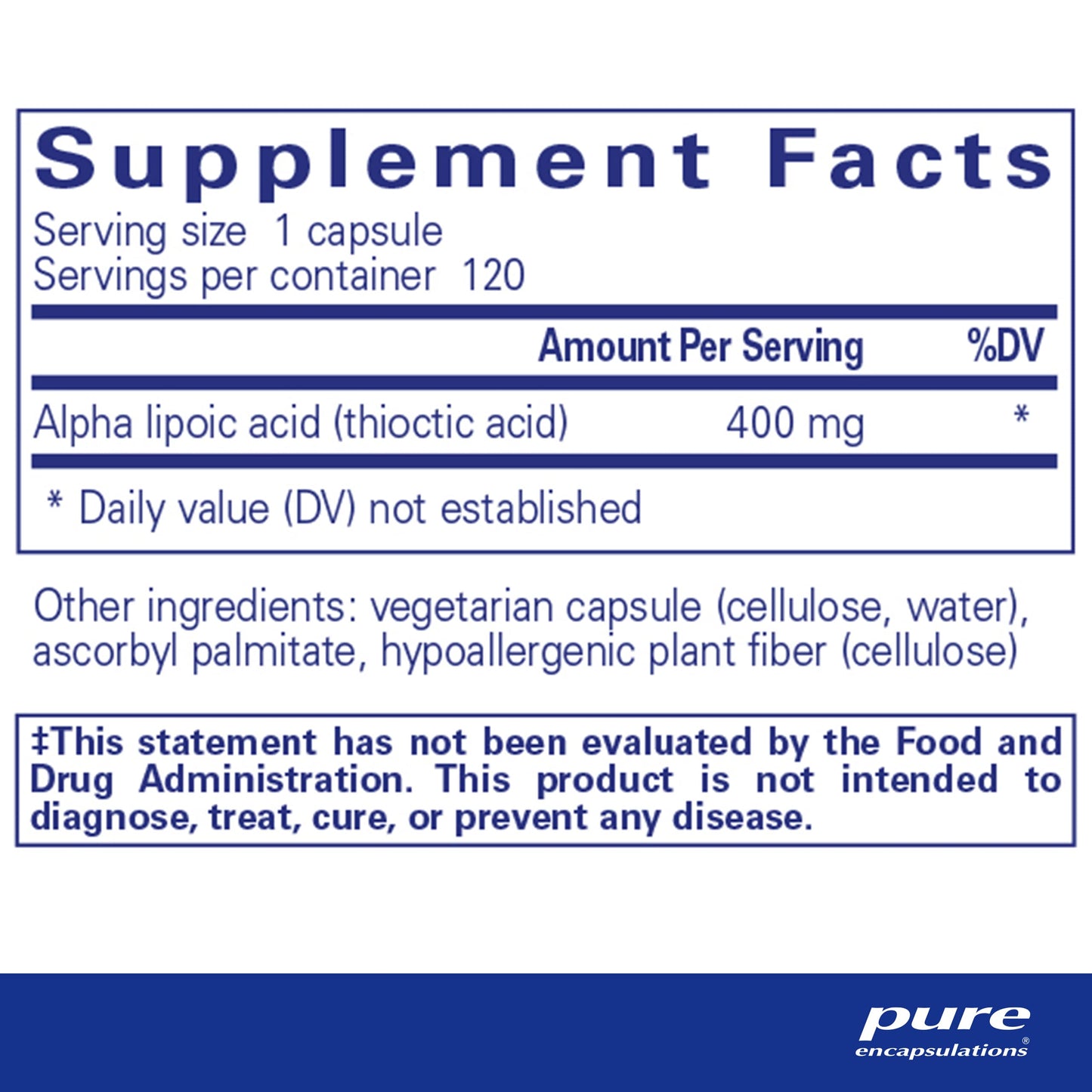 Pure Encapsulations Alpha Lipoic Acid 400 mg Capsule, 120 Capsules