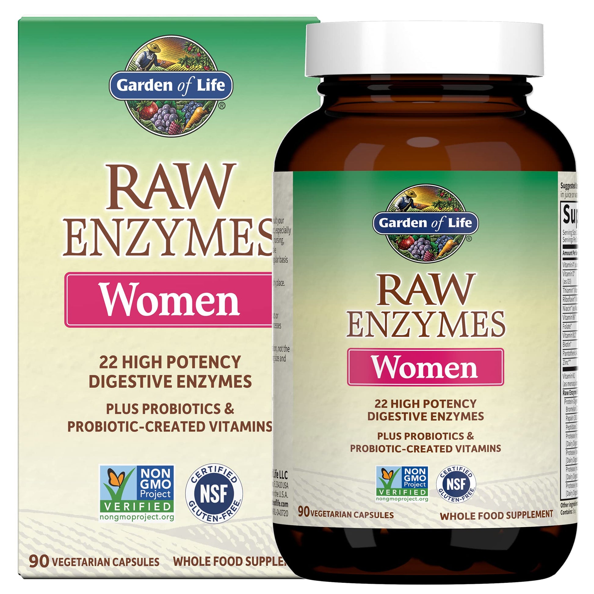 Garden of Life 22 Powerful Raw Enzymes for Women Capsule, 90 Count