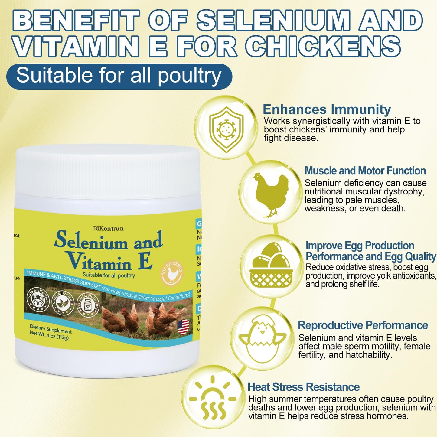 BiKontrun Selenium & Vitamin E Powder for Chickens, 1 Ounce (Pack of 1)