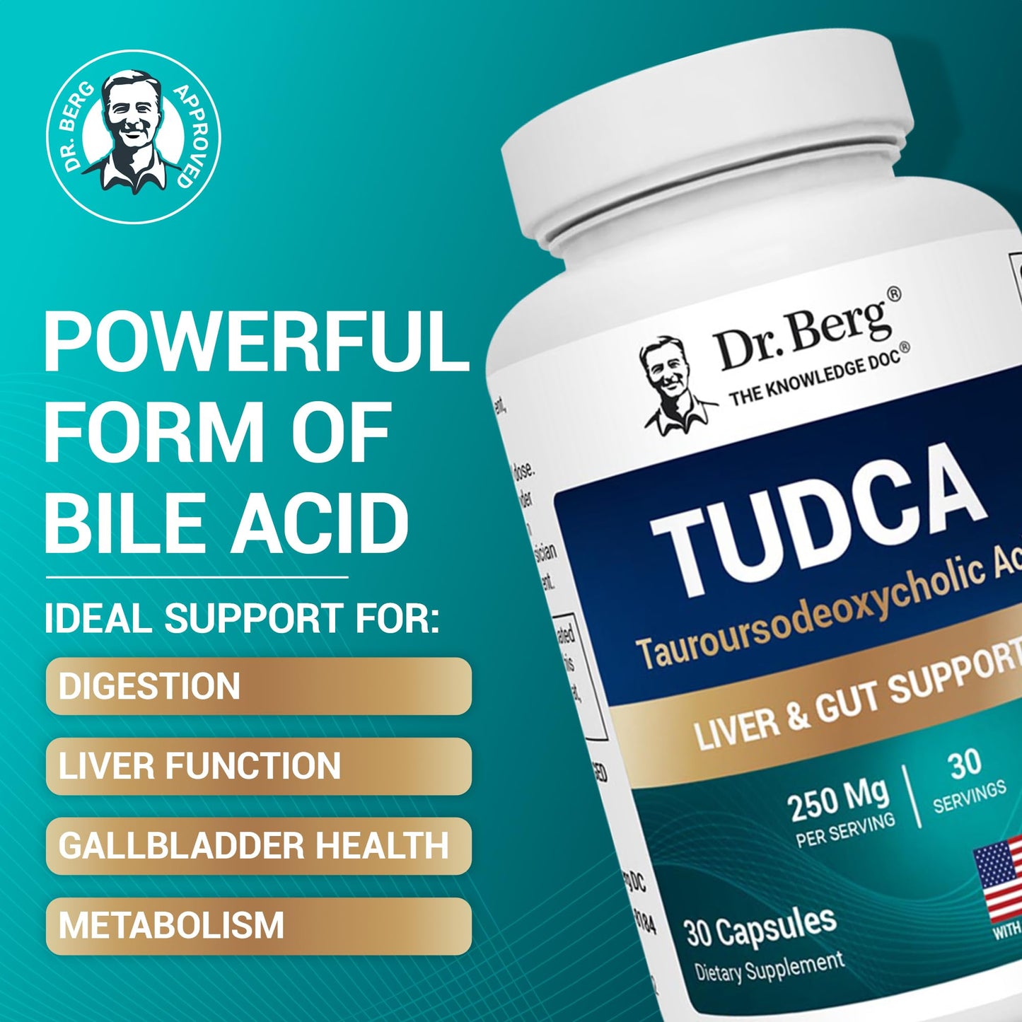Dr. Berg Nutritionals TUDCA Supplement (Tauroursodeoxycholic Acid) Capsules, 30 Count