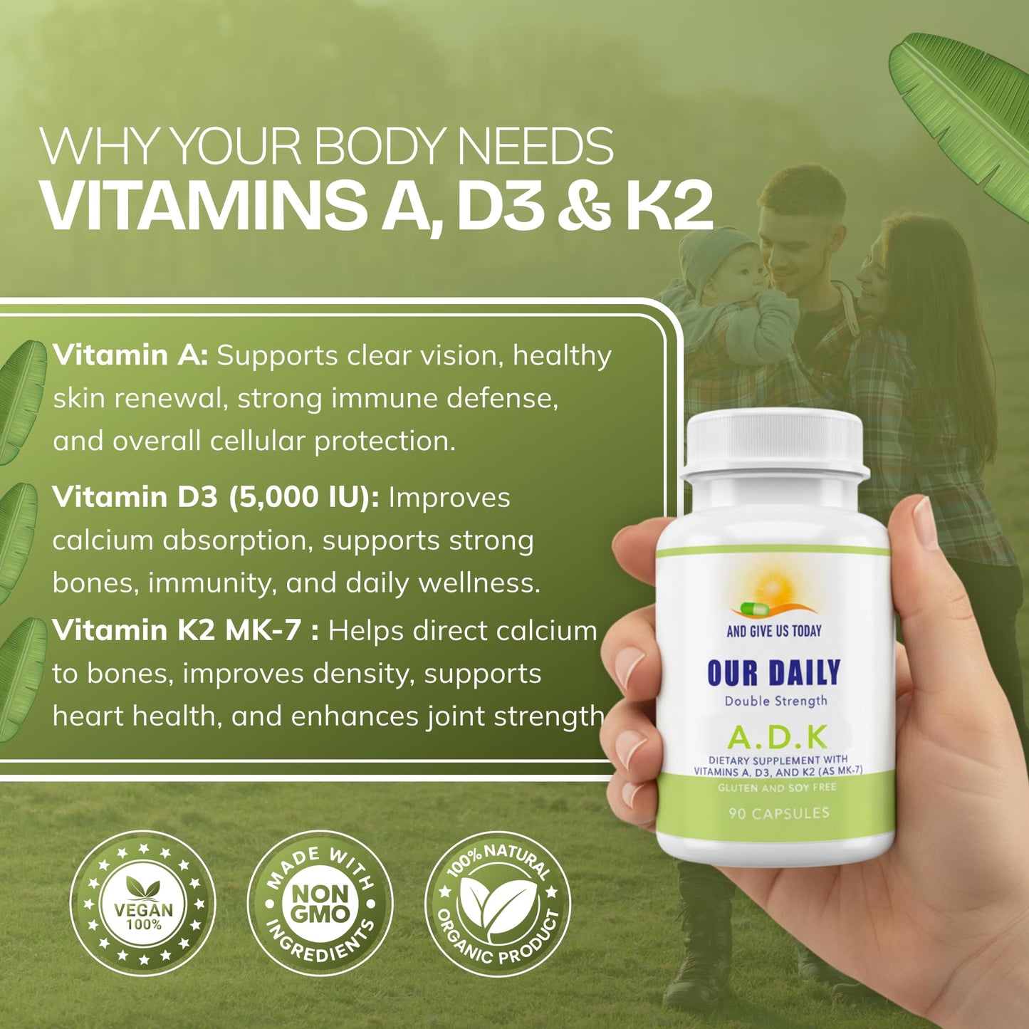 AND GIVE US TODAY OUR DAILY Daily Vites ADK Vitamin Supplement 5000 IU 180 Capsules