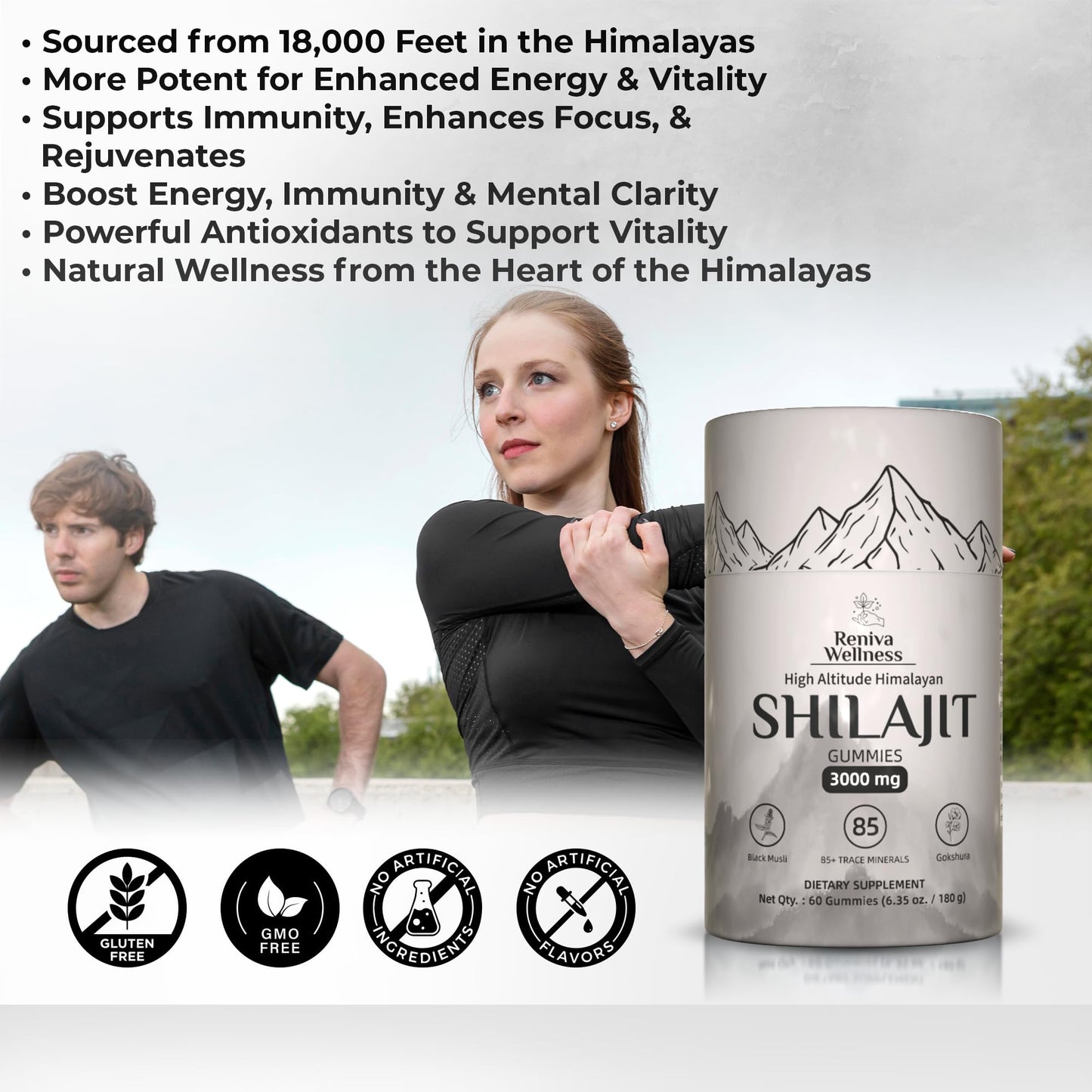 Reniva Wellness High-Altitude Himalayan Shilajit Gummies 3000mg Shilajit Gold, 60 Gummies