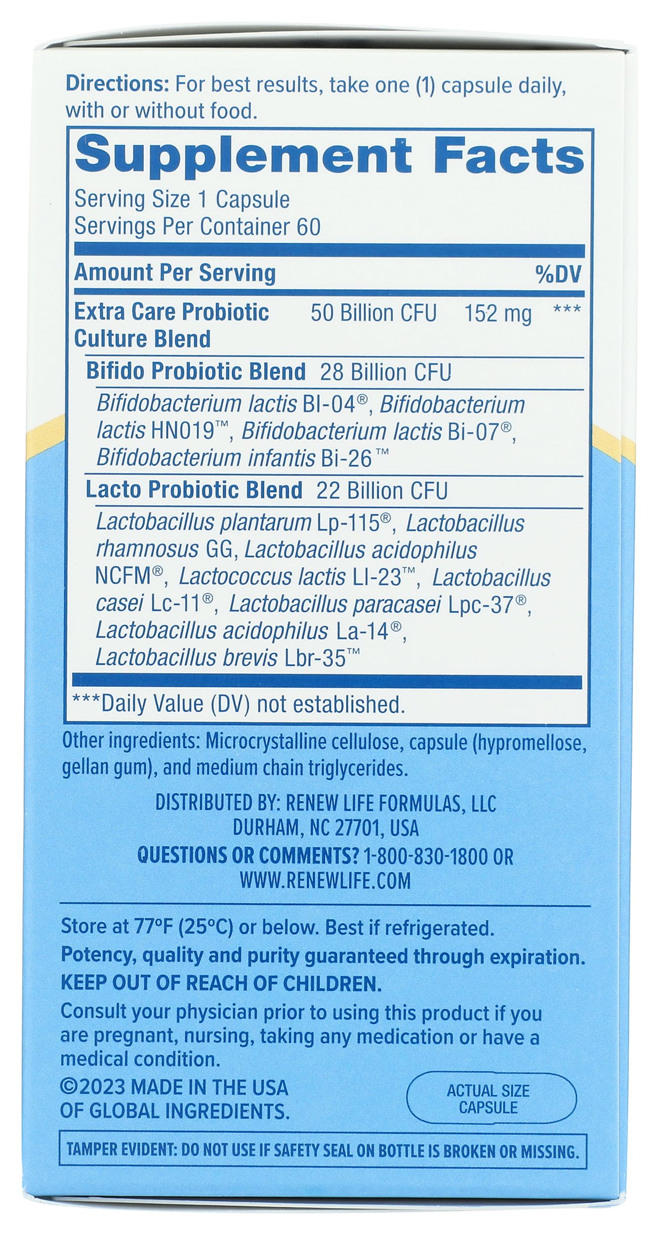 Renew Life Ultimate Flora Extra Care Probiotic 50 Billion Capsules 60 Count